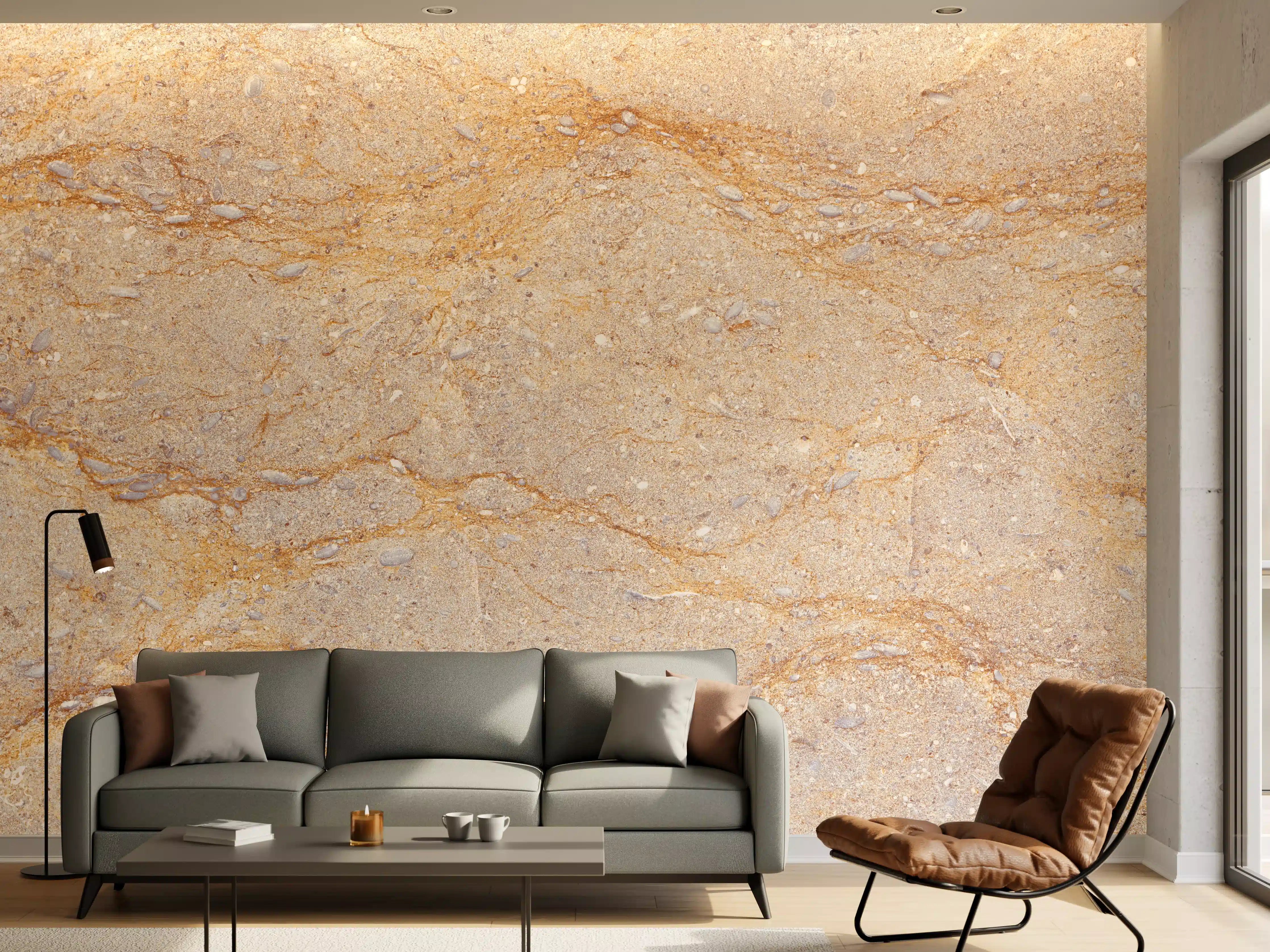 Wandverkleidung Wohnzimmer - Getünchte braune Marmorstruktur