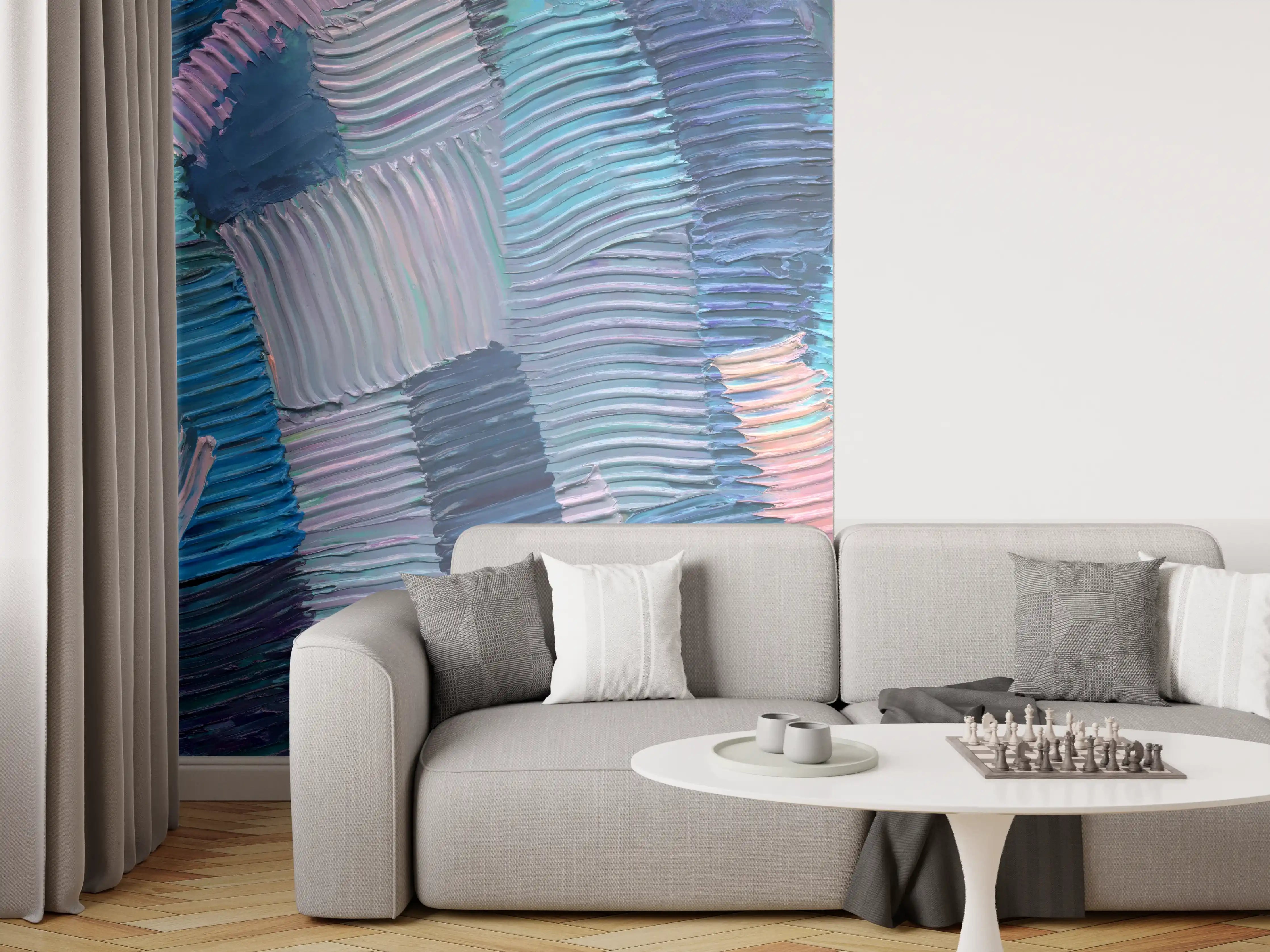 Wandverkleidung Wohnzimmer - Gewellte Ölfarbentexturen