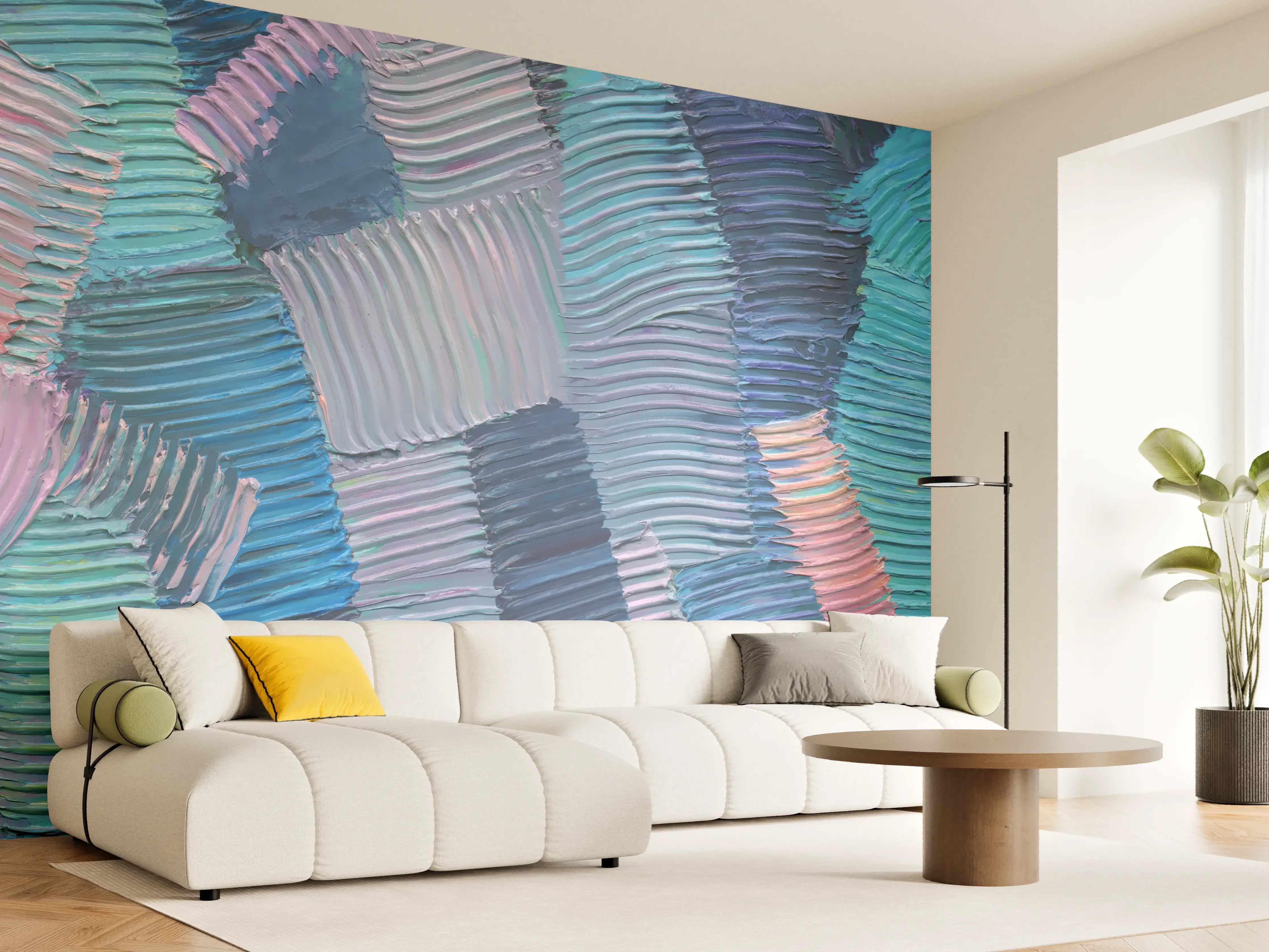 Wandverkleidung Wohnzimmer - Gewellte Ölfarbentexturen