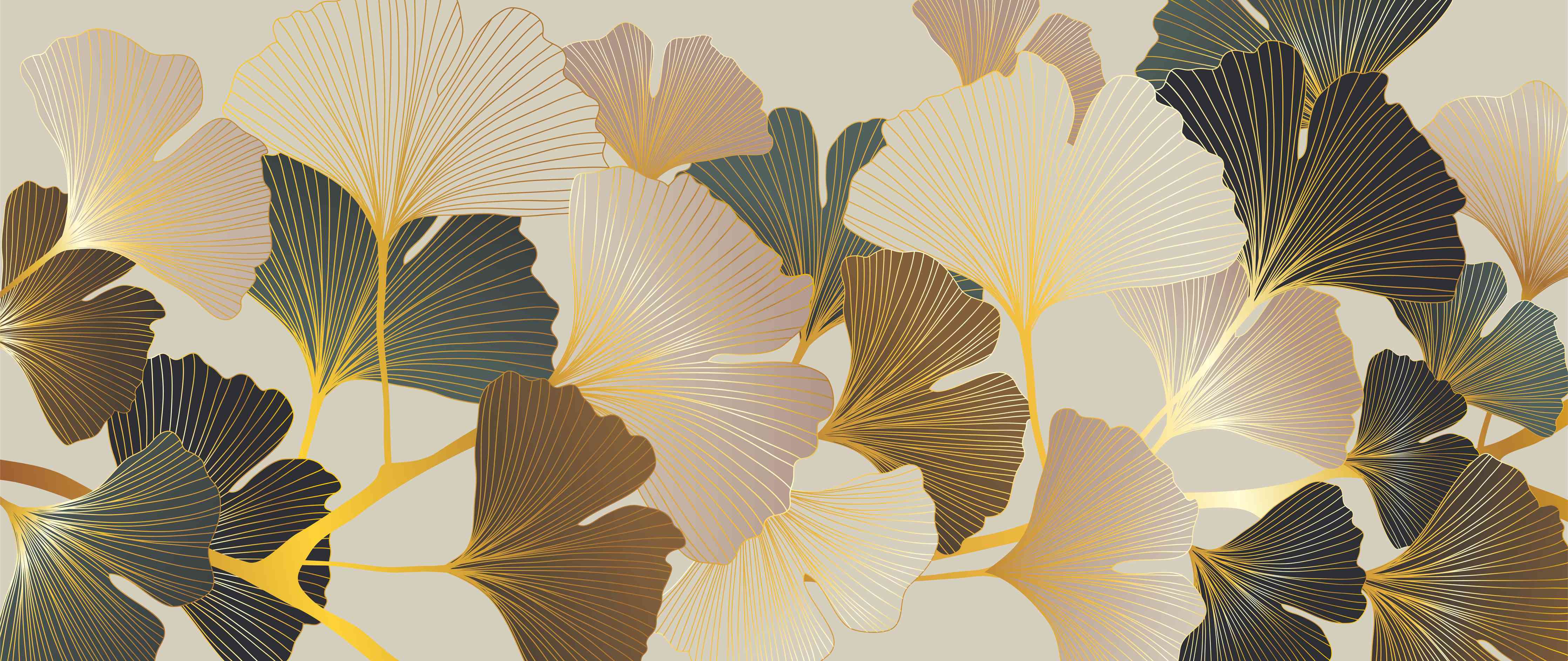 Wandverkleidung Wohnzimmer-Ginkgo Blätter Design Beige