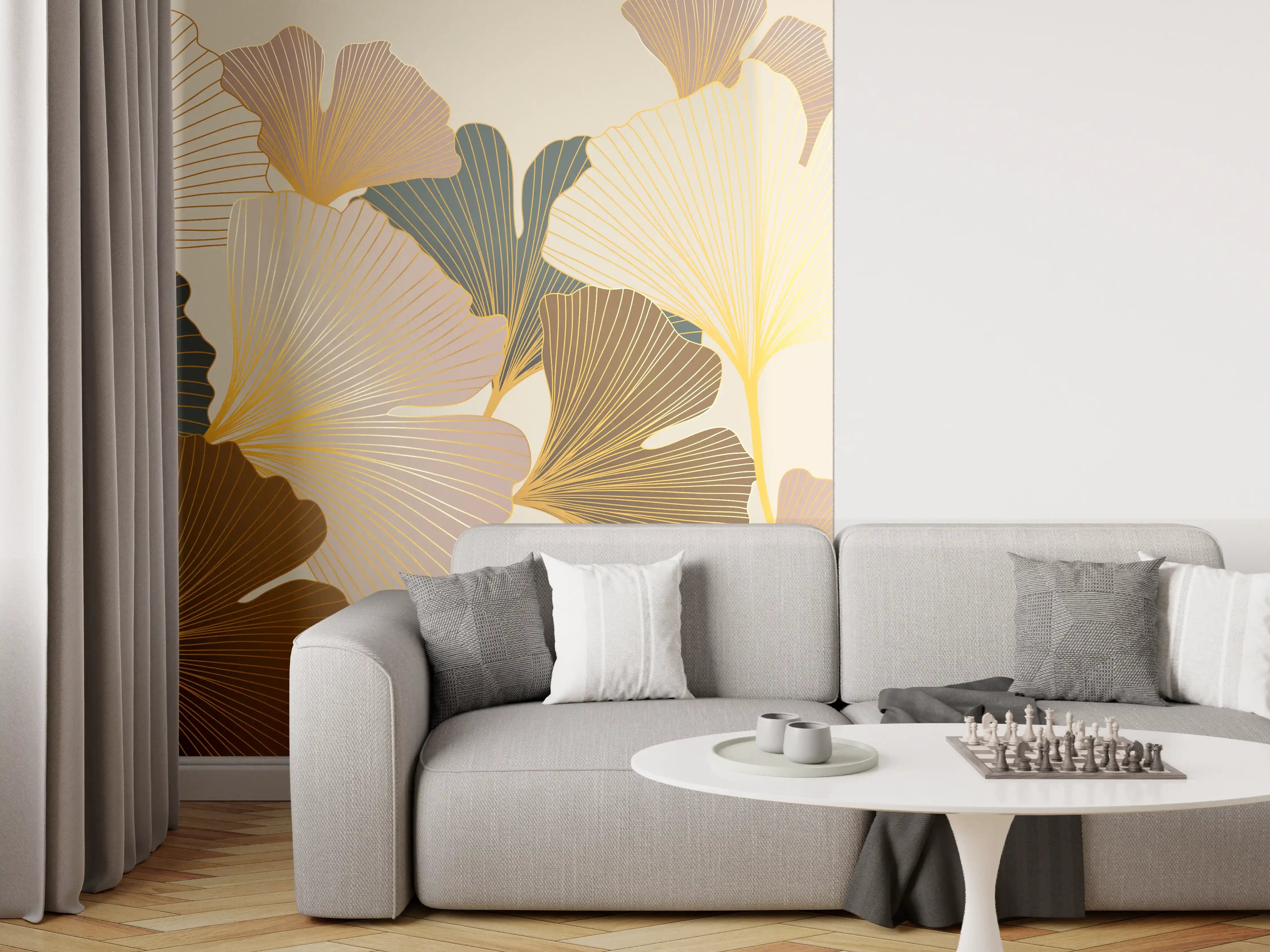 Wandverkleidung Wohnzimmer - Ginkgo Blätter Design Beige