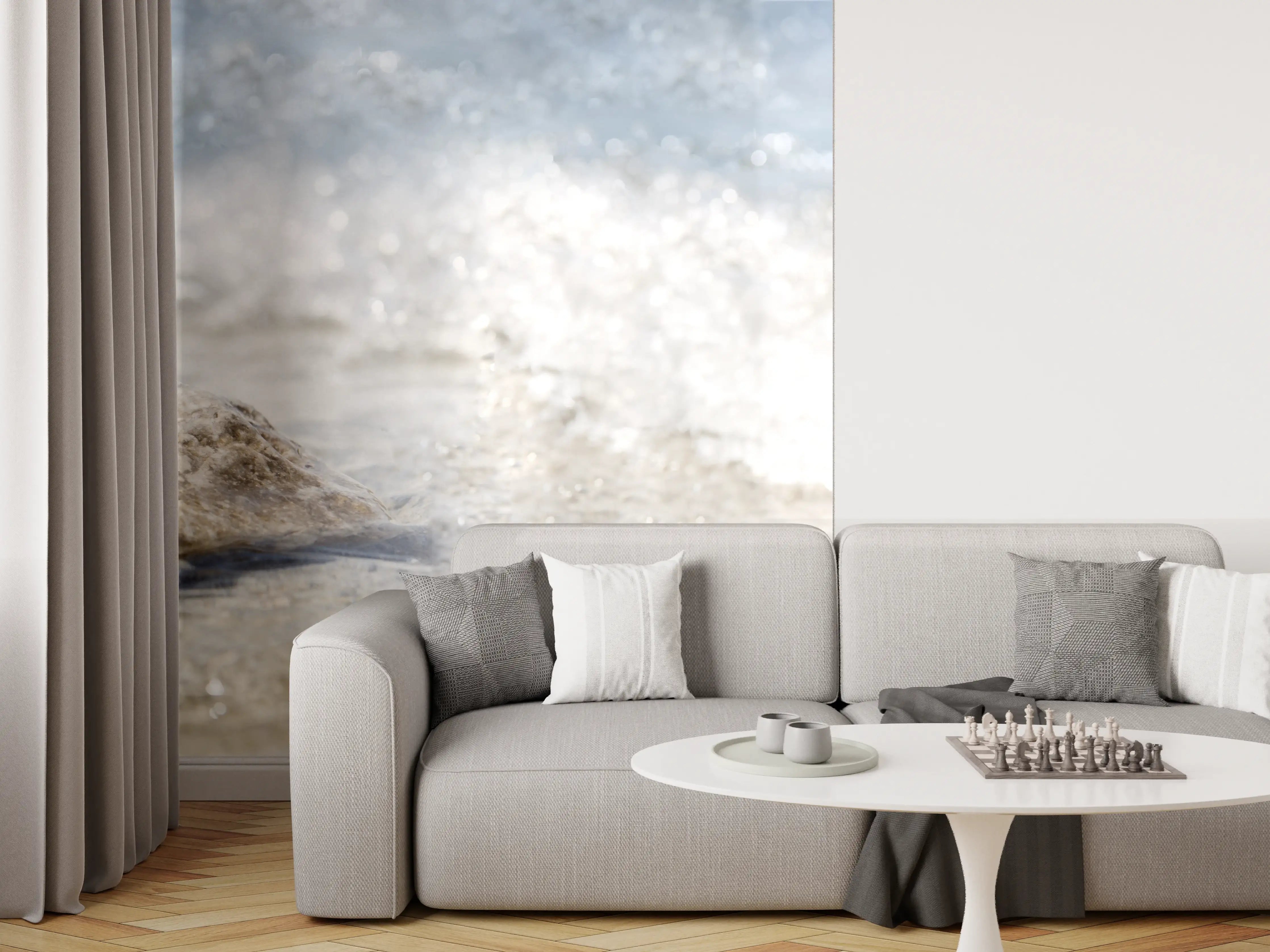 Wandverkleidung Wohnzimmer - Glaskugel am Strand