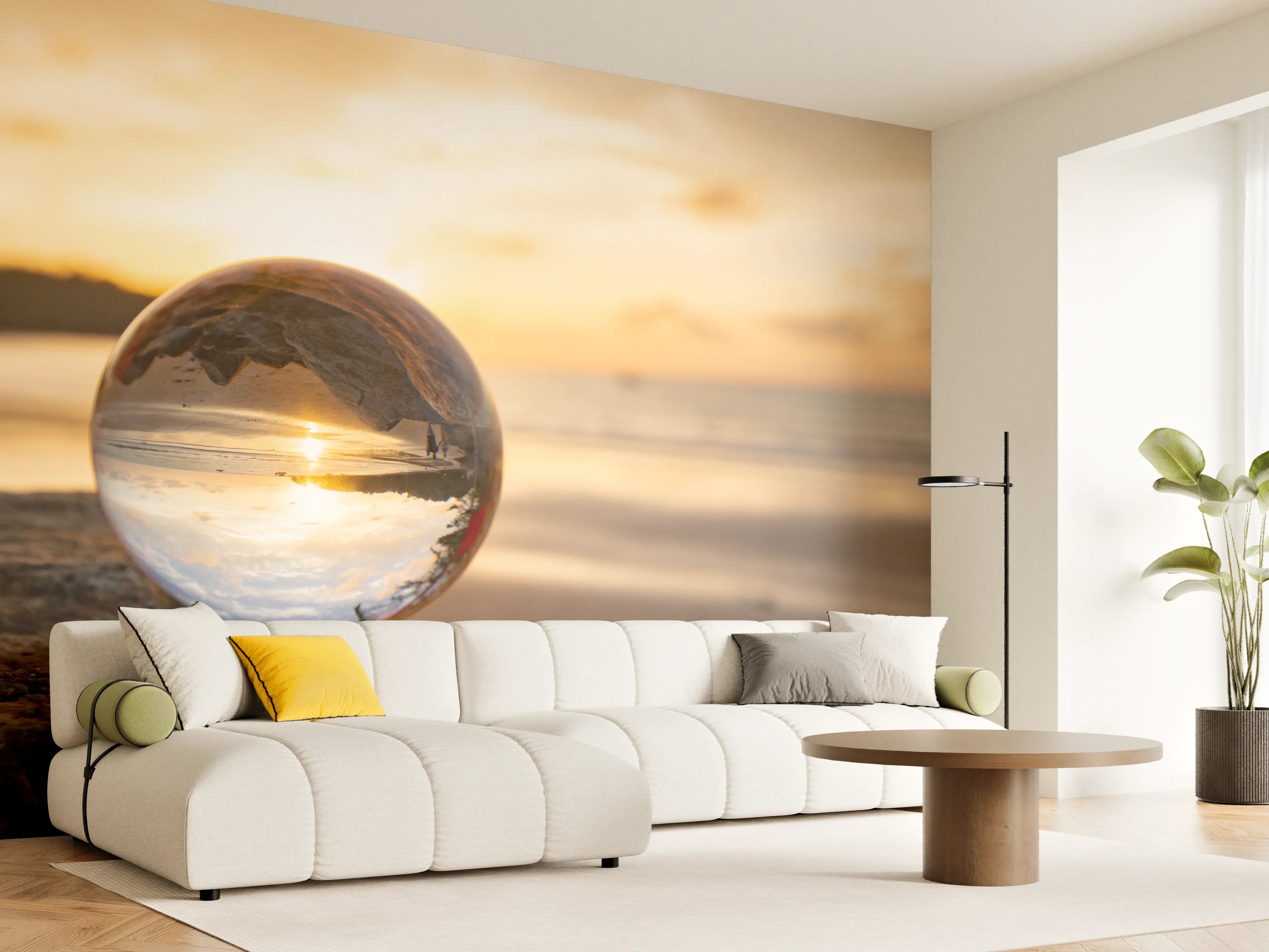 Wandverkleidung Wohnzimmer - Glaskugel an der Küste
