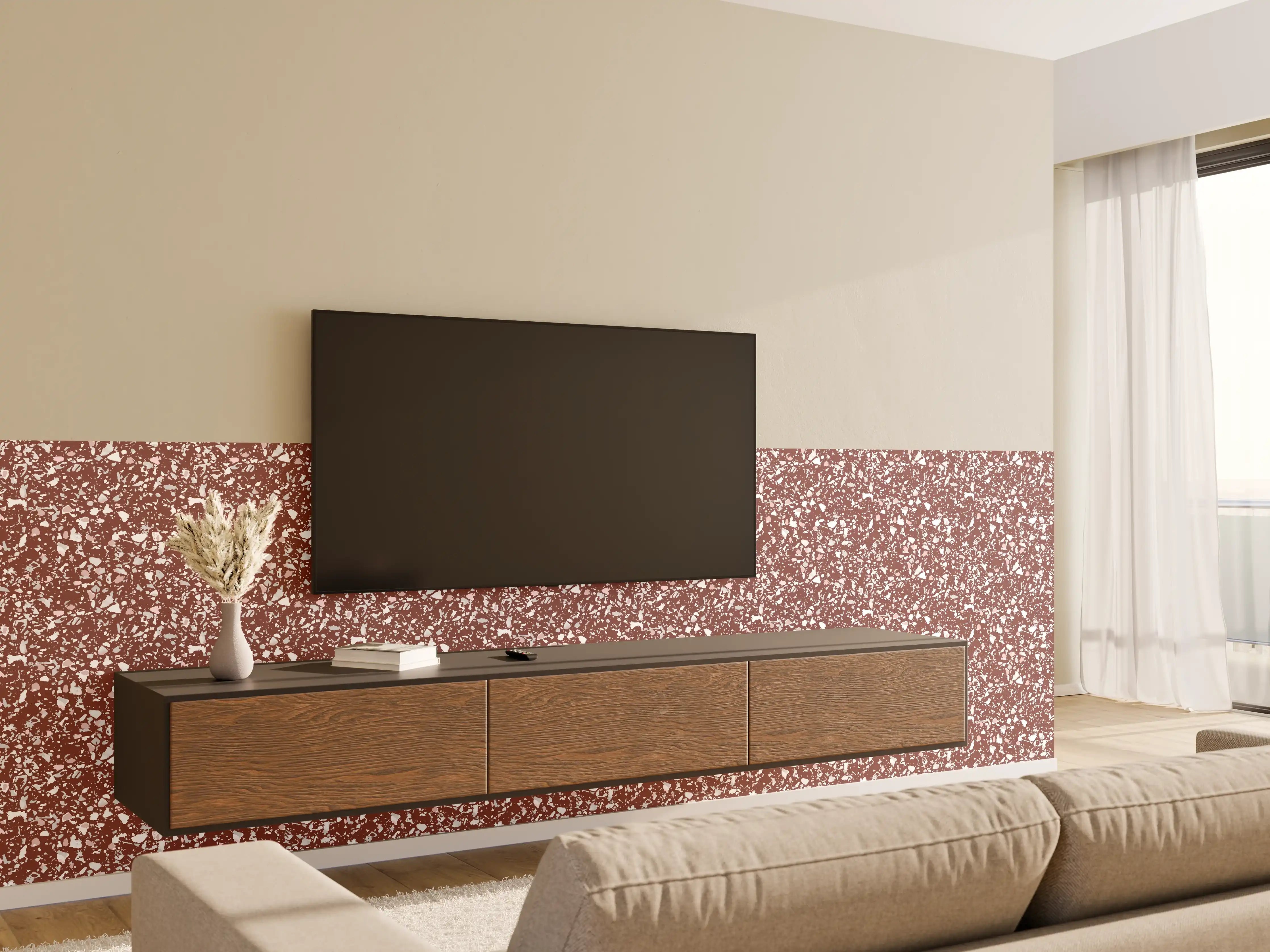 Wandverkleidung Wohnzimmer - Glitzernder Kupfer-Steinboden