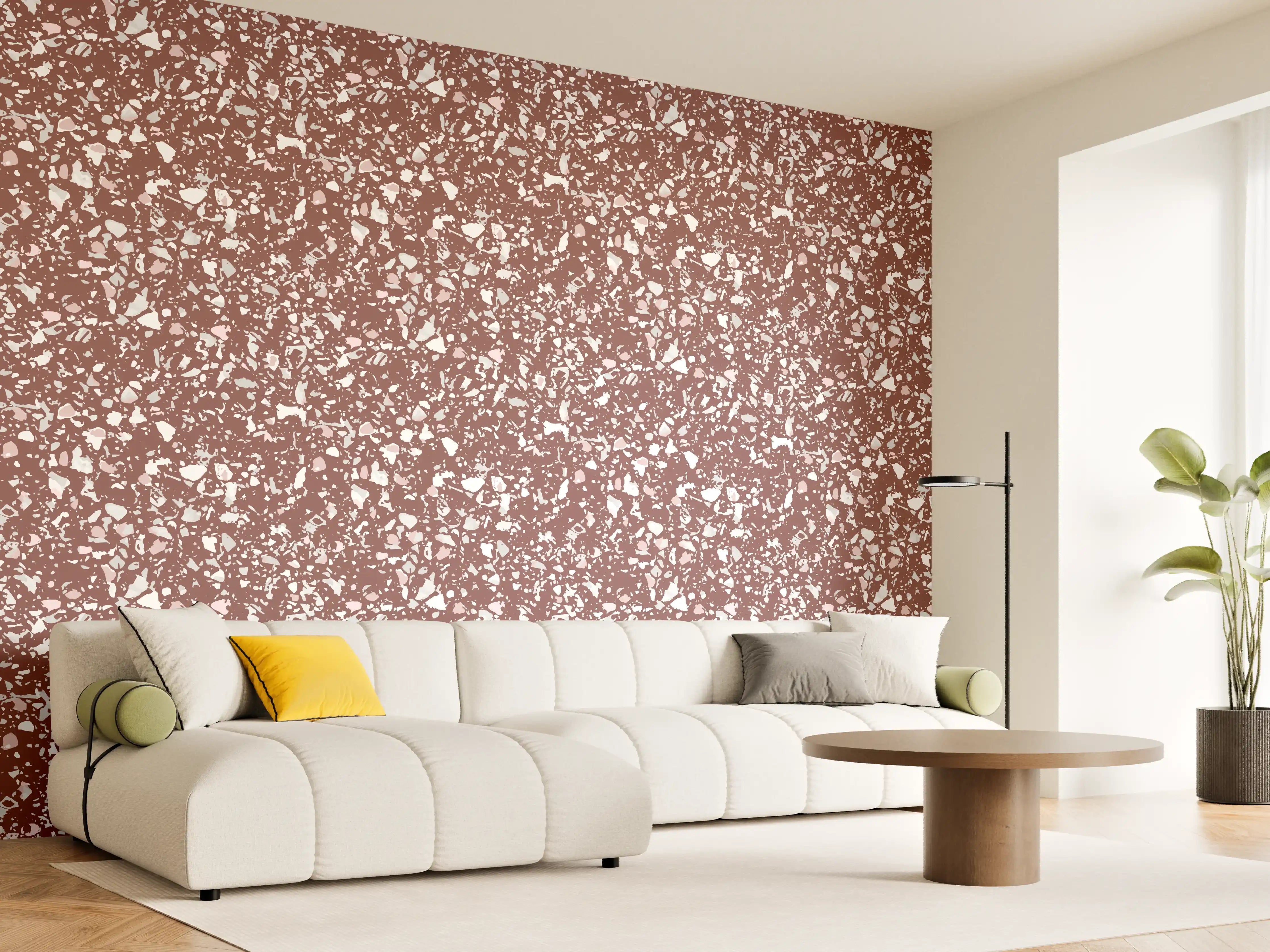 Wandverkleidung Wohnzimmer - Glitzernder Kupfer-Steinboden