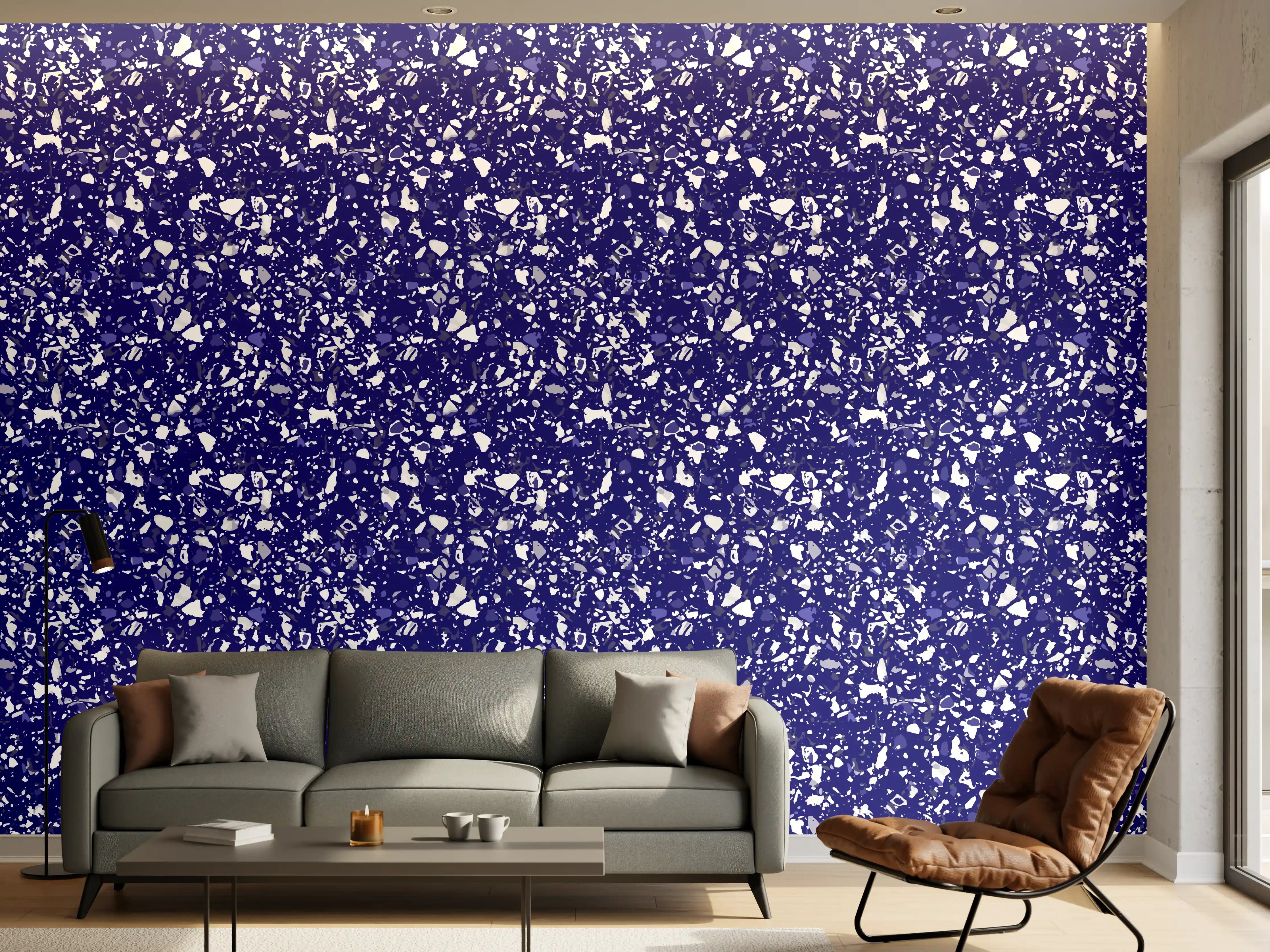 Wandverkleidung Wohnzimmer - Glitzernder blauer Hintergrund mit Sternen, elegante Dekoration