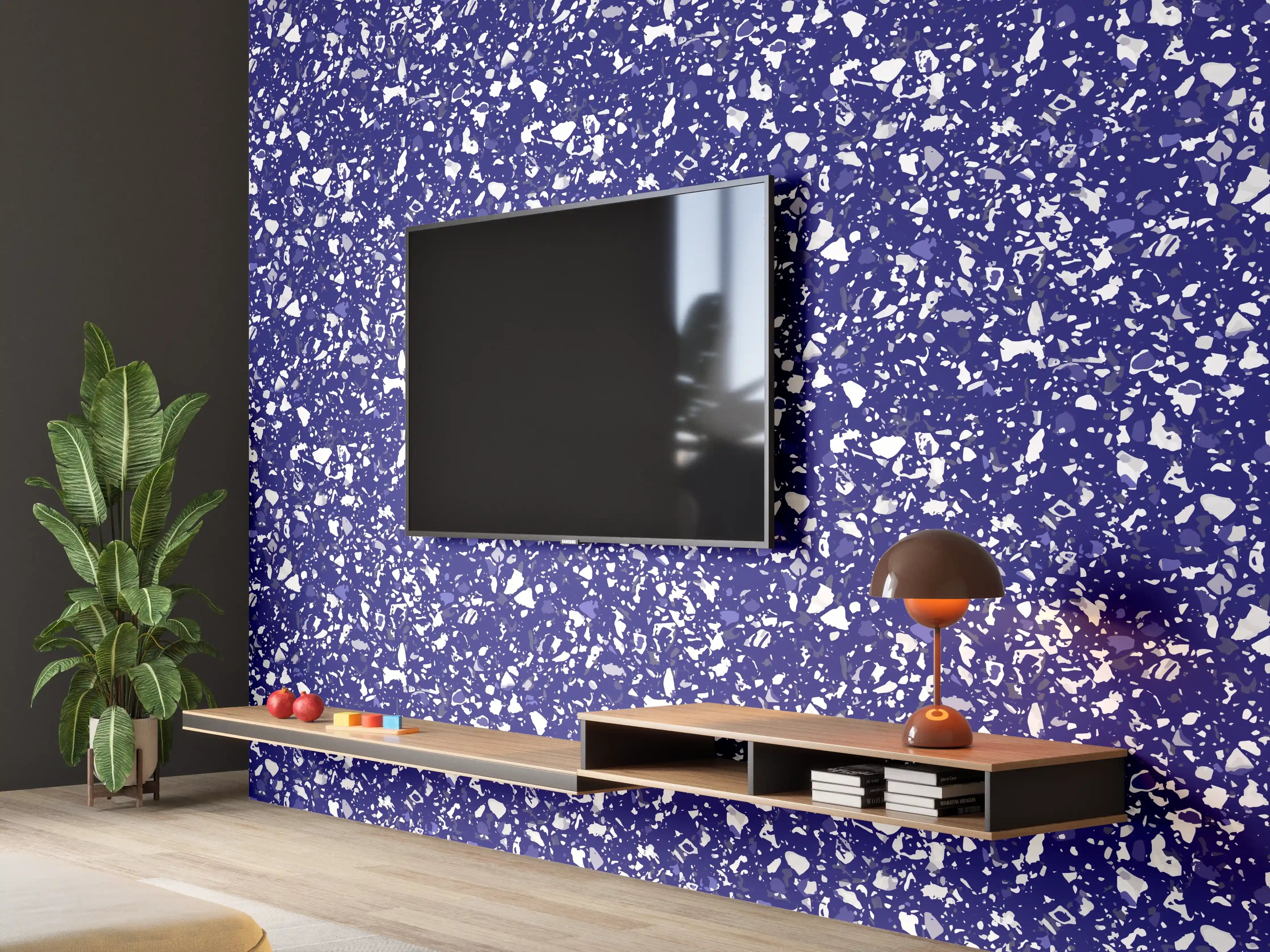 Wandverkleidung Wohnzimmer - Glitzernder blauer Hintergrund mit Sternen, elegante Dekoration