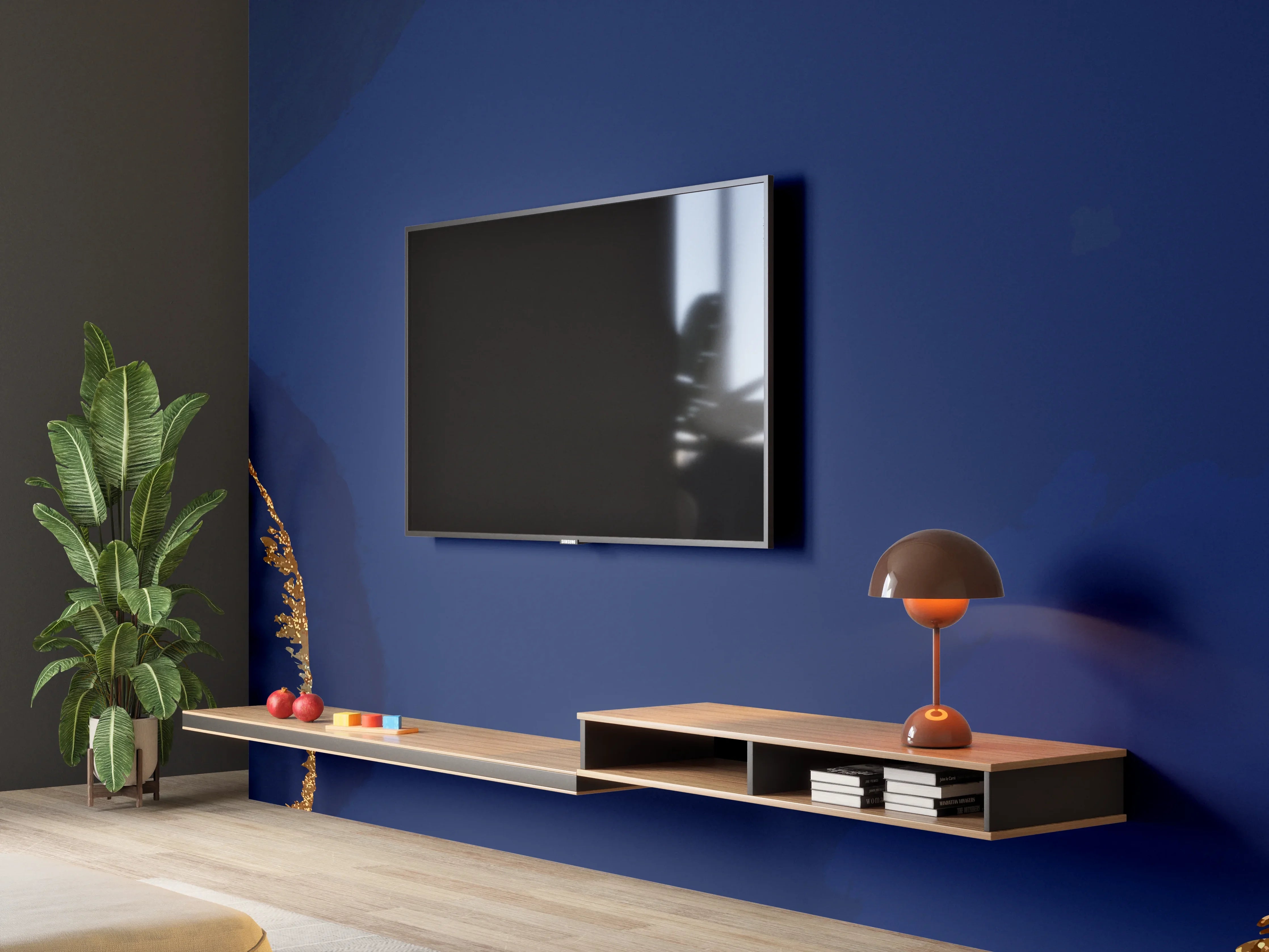 Wandverkleidung Wohnzimmer - Gold-Blauer Abstrakter Entwurf