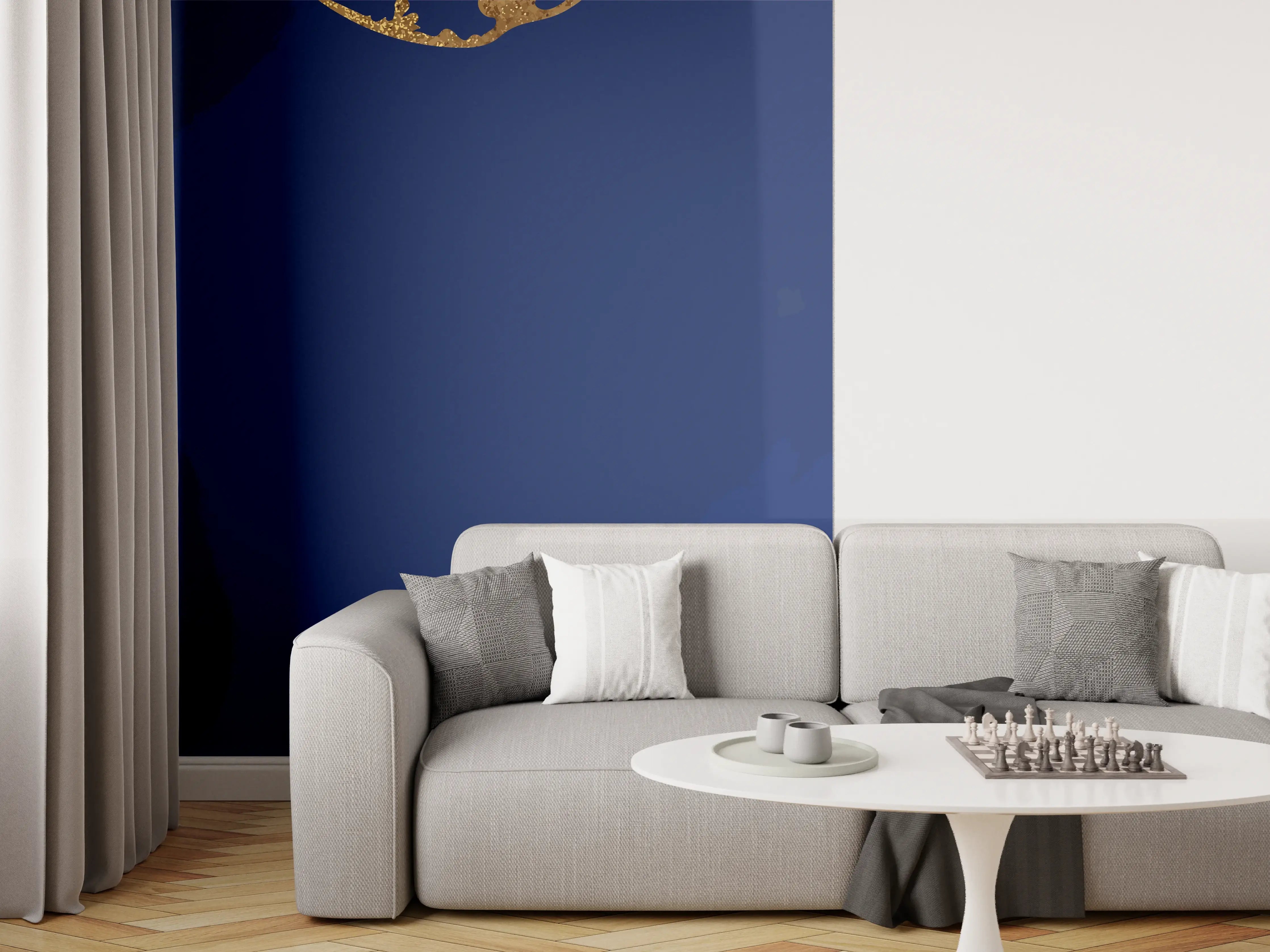 Wandverkleidung Wohnzimmer - Gold-Blauer Abstrakter Entwurf