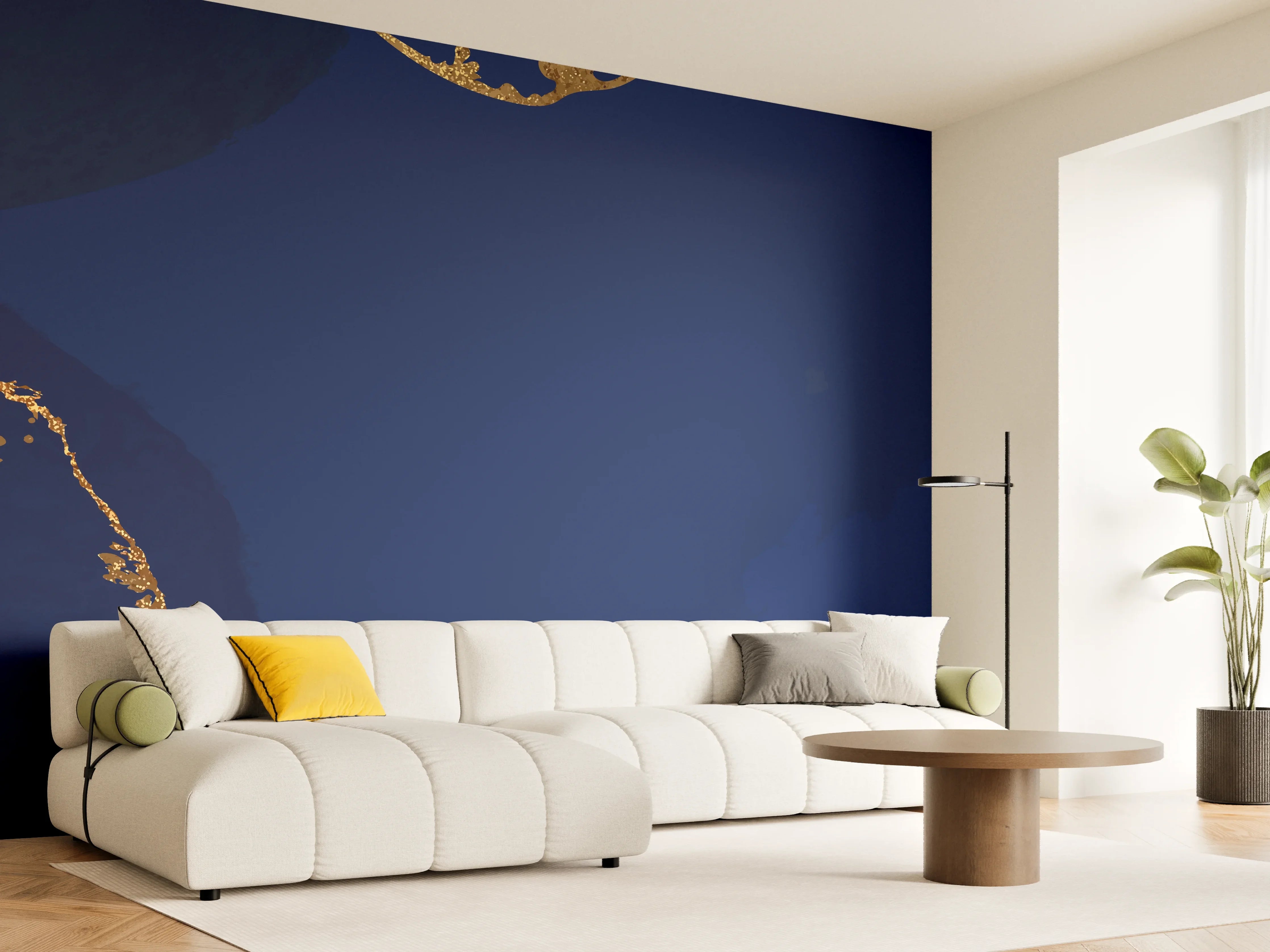 Wandverkleidung Wohnzimmer - Gold-Blauer Abstrakter Entwurf