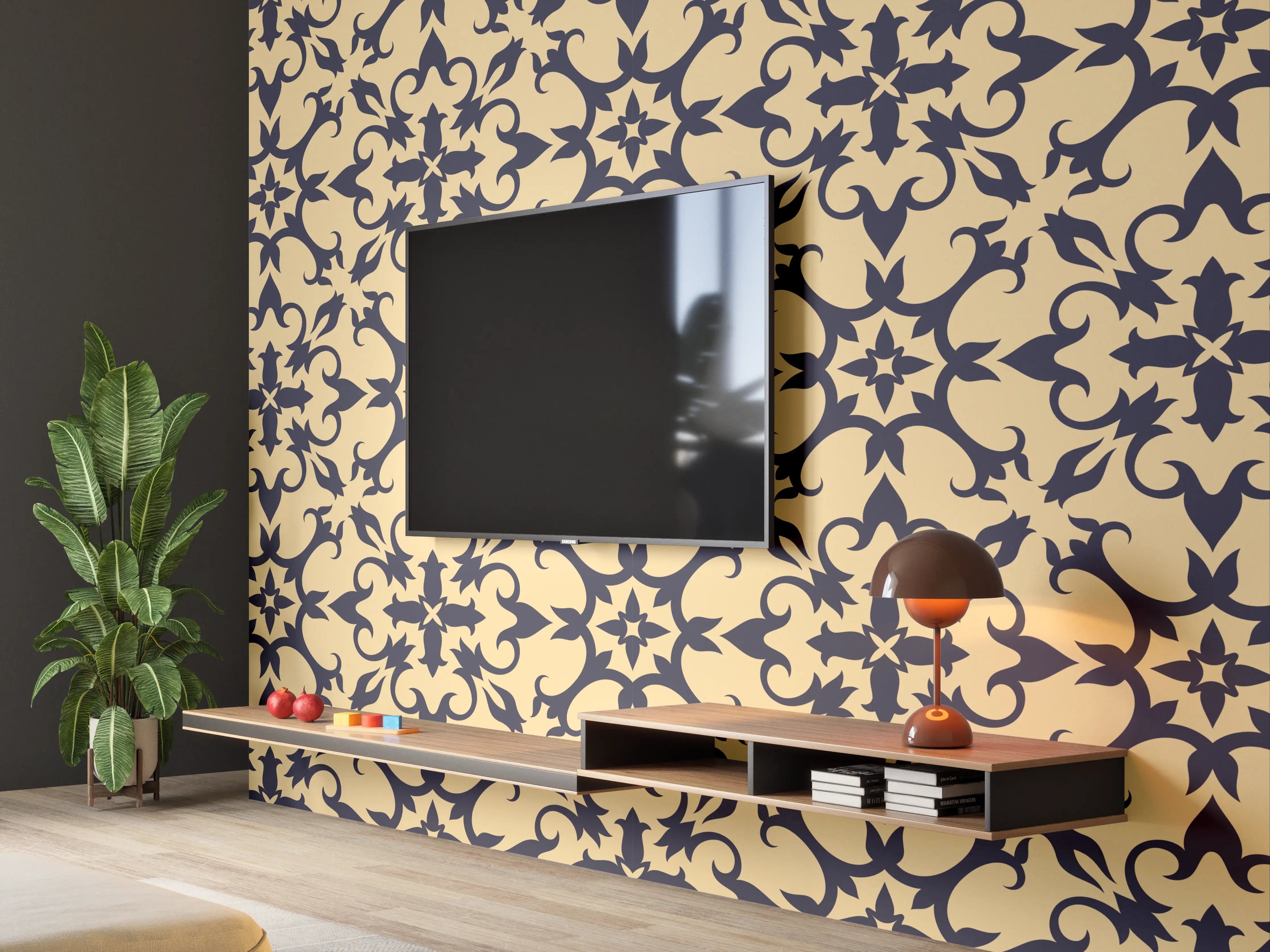 Wandverkleidung Wohnzimmer - Gold-Schwarz Geometrisches Muster