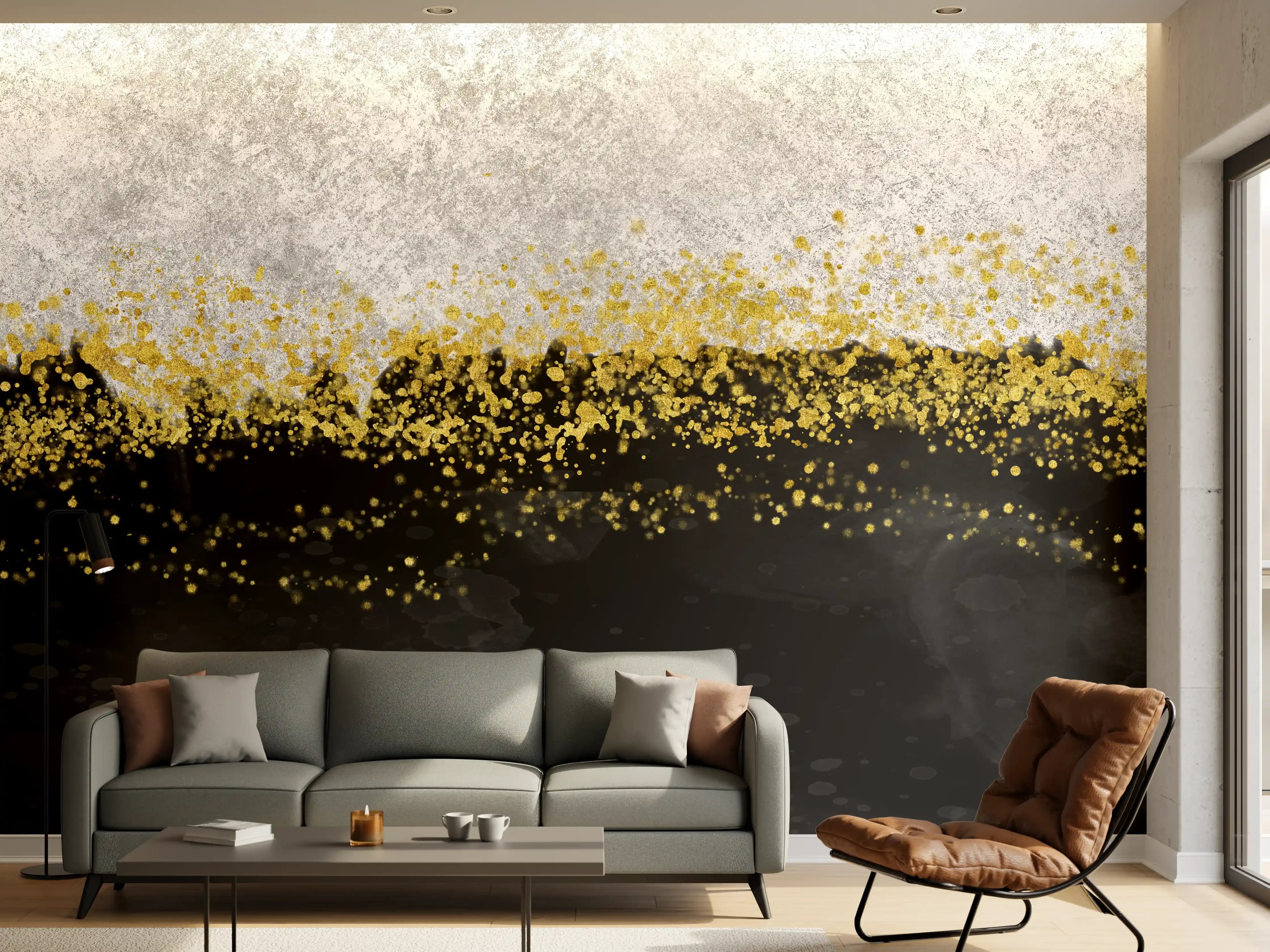 Wandverkleidung Wohnzimmer - Gold-Schwarz-Weiß Resin Geode