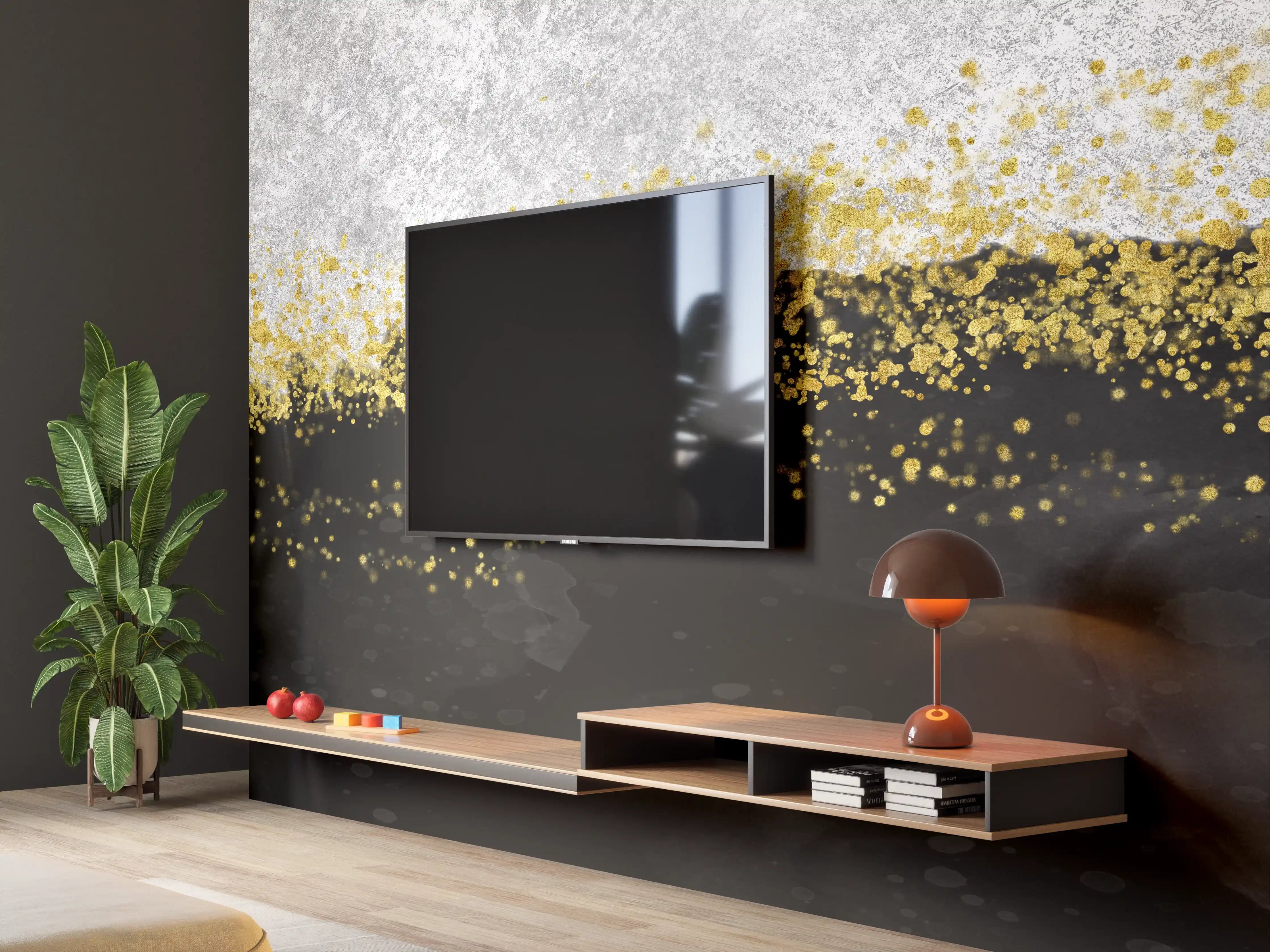 Wandverkleidung Wohnzimmer - Gold-Schwarz-Weiß Resin Geode