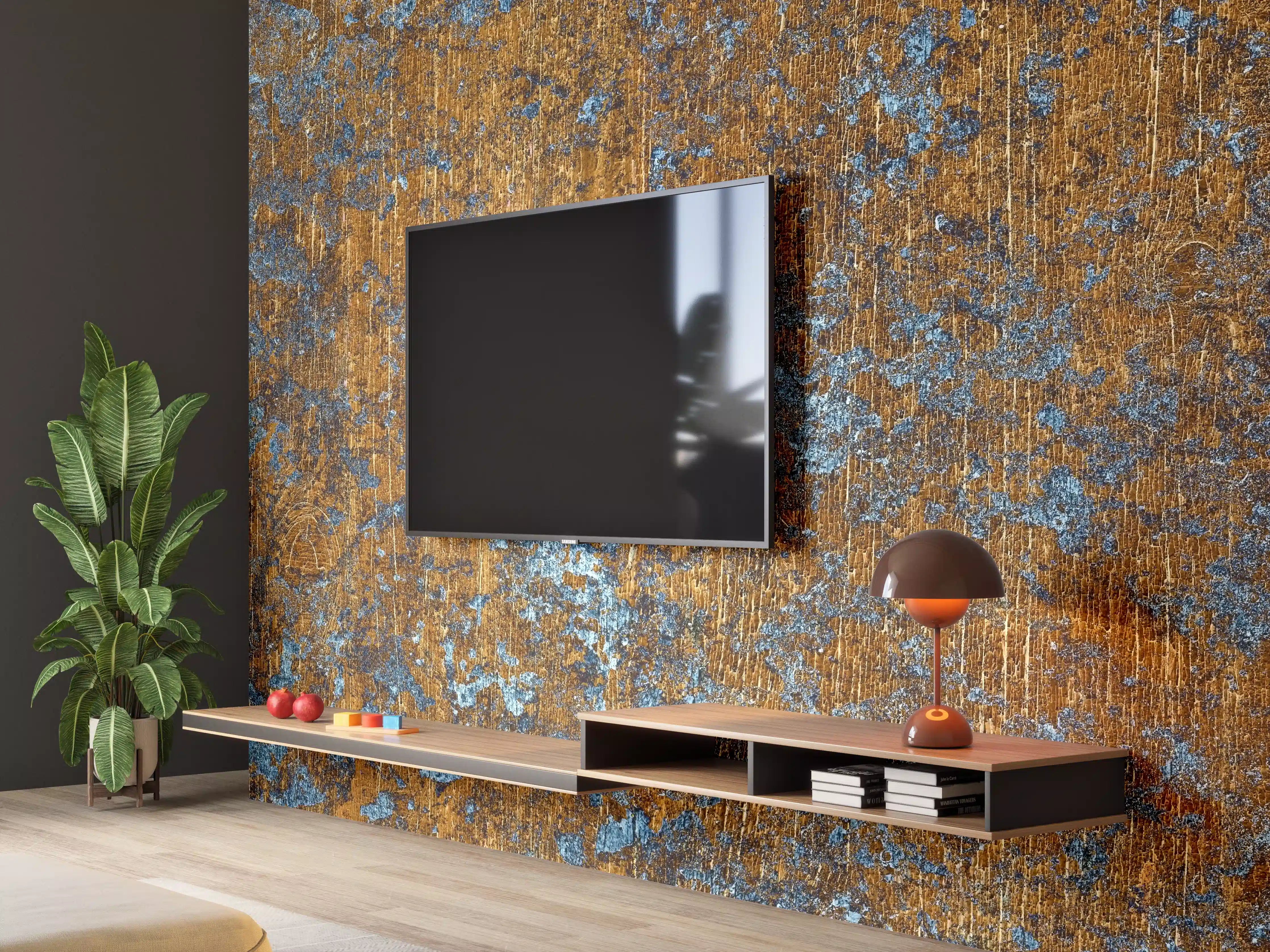 Wandverkleidung Wohnzimmer - Gold-blaue alte Metalltextur