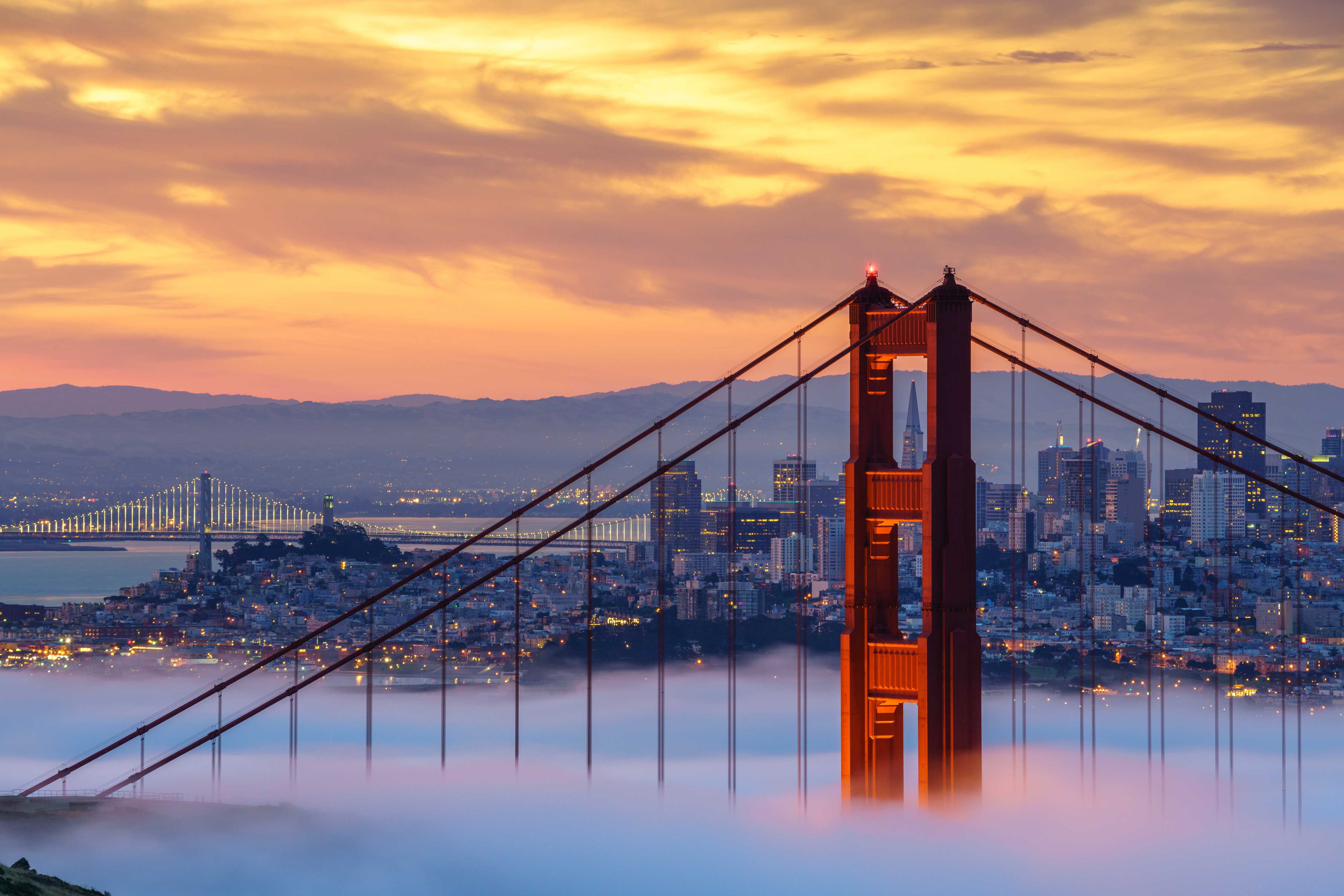 Wandverkleidung Wohnzimmer-Golden Gate Bridge beim Sonnenuntergang