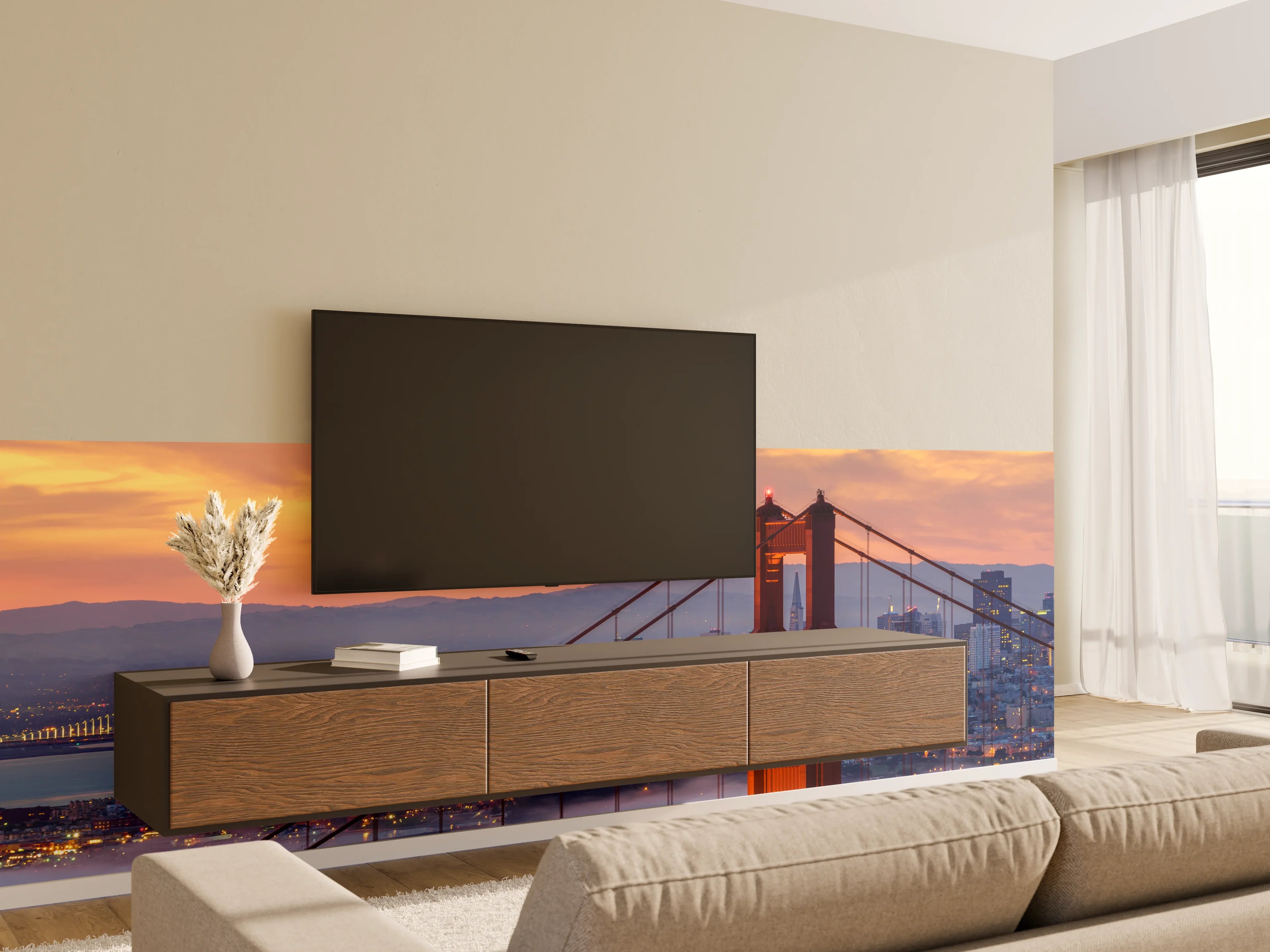 Wandverkleidung Wohnzimmer - Golden Gate Bridge beim Sonnenuntergang