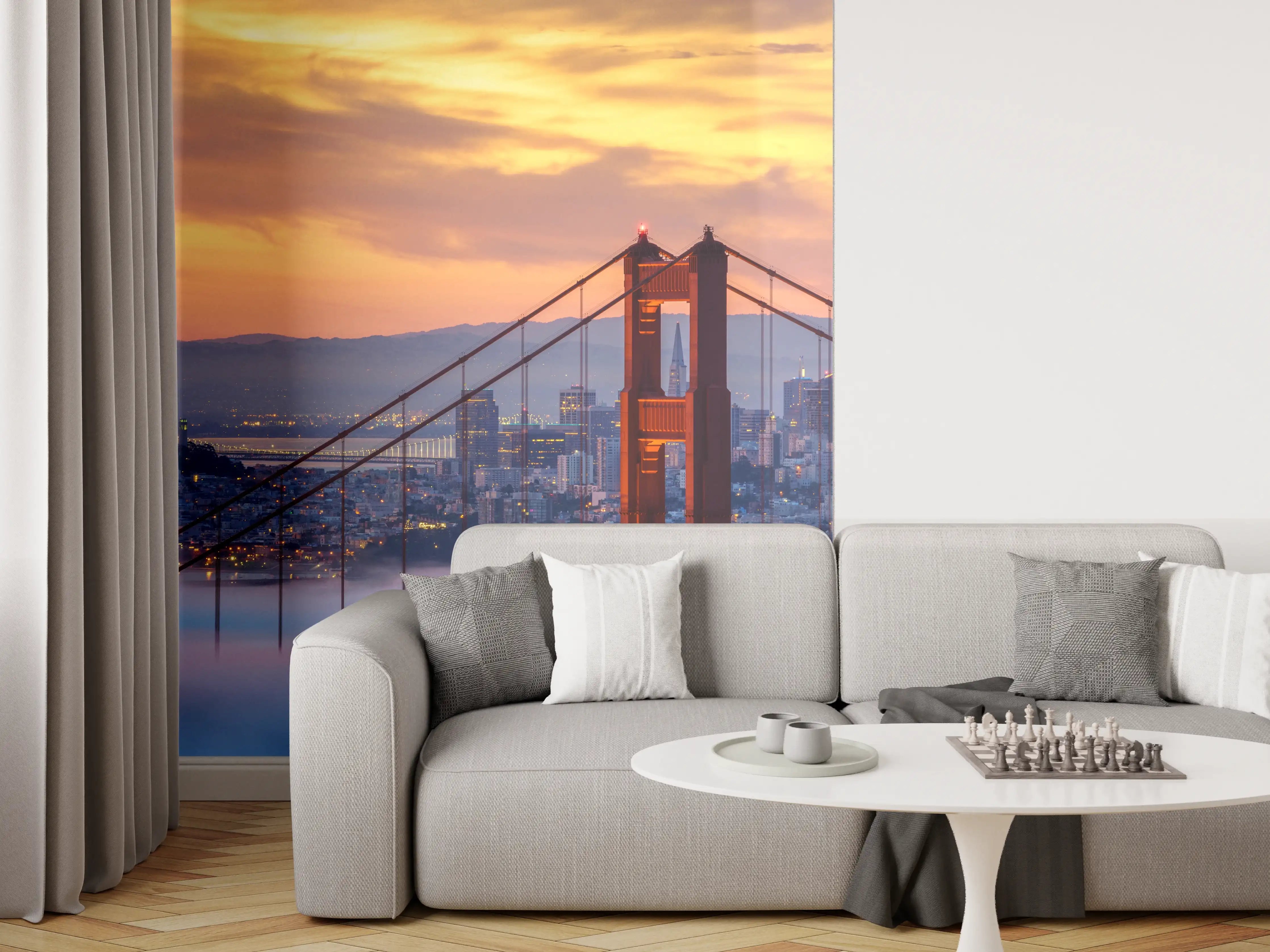 Wandverkleidung Wohnzimmer - Golden Gate Bridge beim Sonnenuntergang
