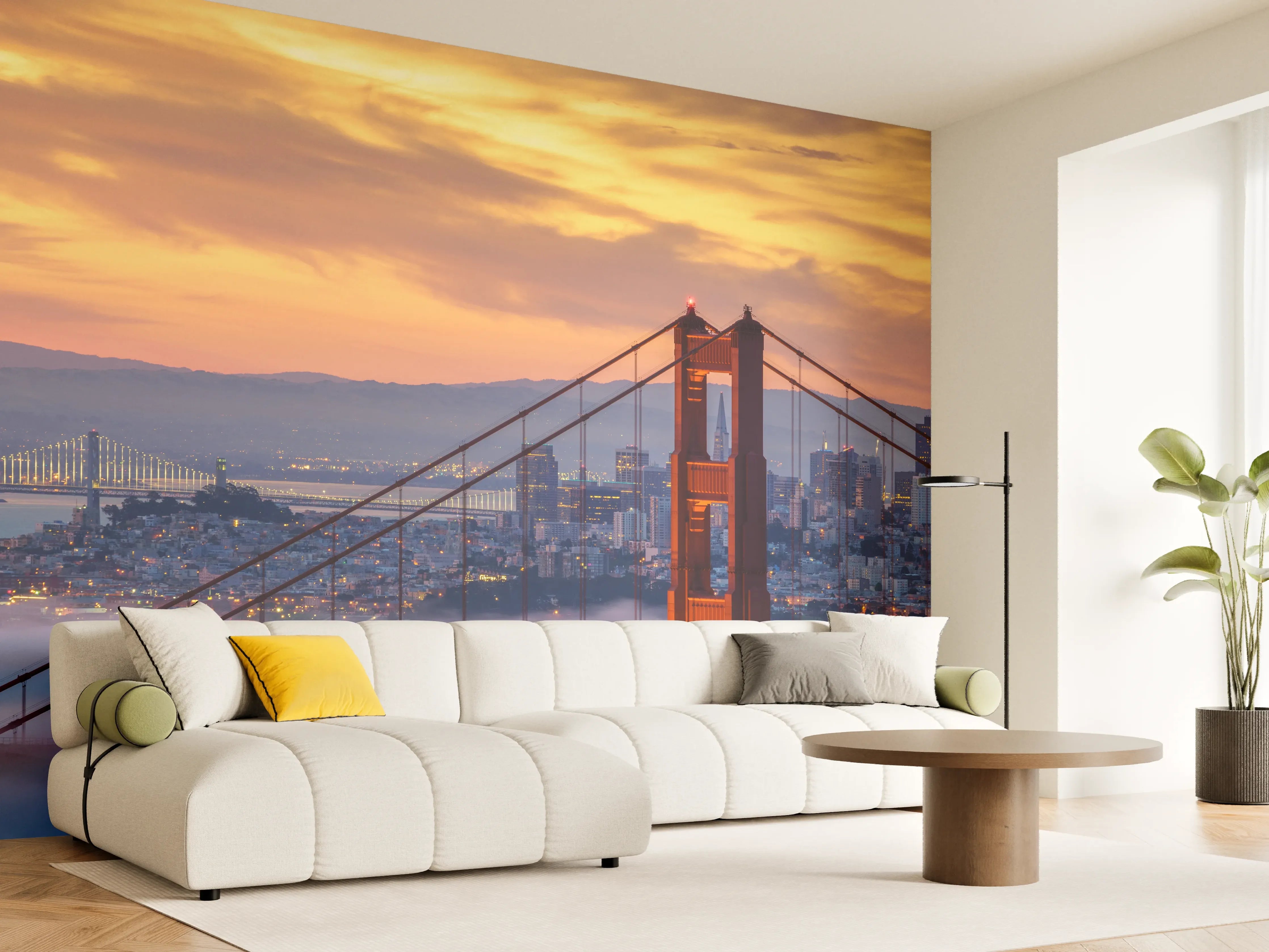 Wandverkleidung Wohnzimmer - Golden Gate Bridge beim Sonnenuntergang