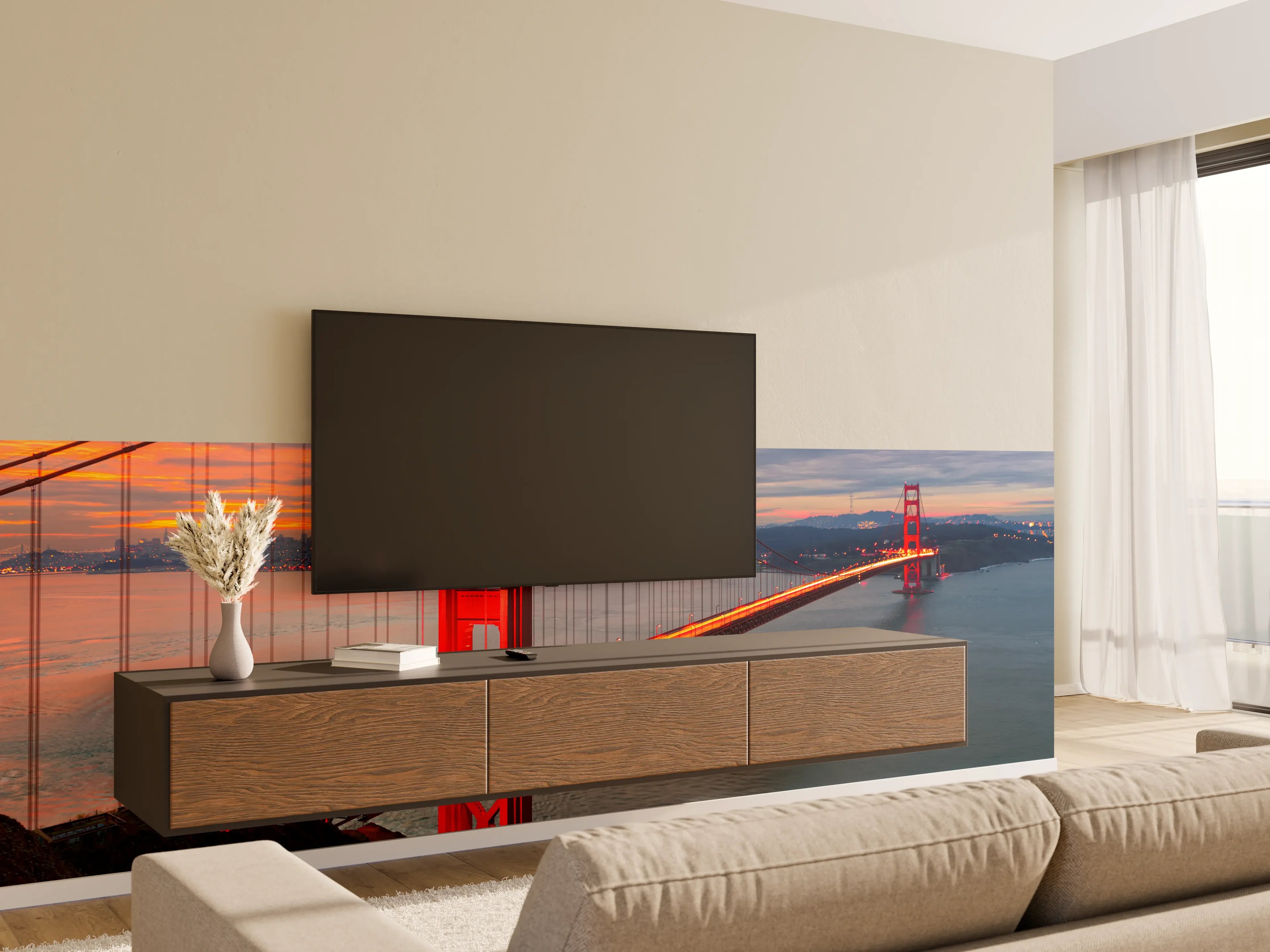 Wandverkleidung Wohnzimmer - Golden Gate Bridge im Sonnenuntergang