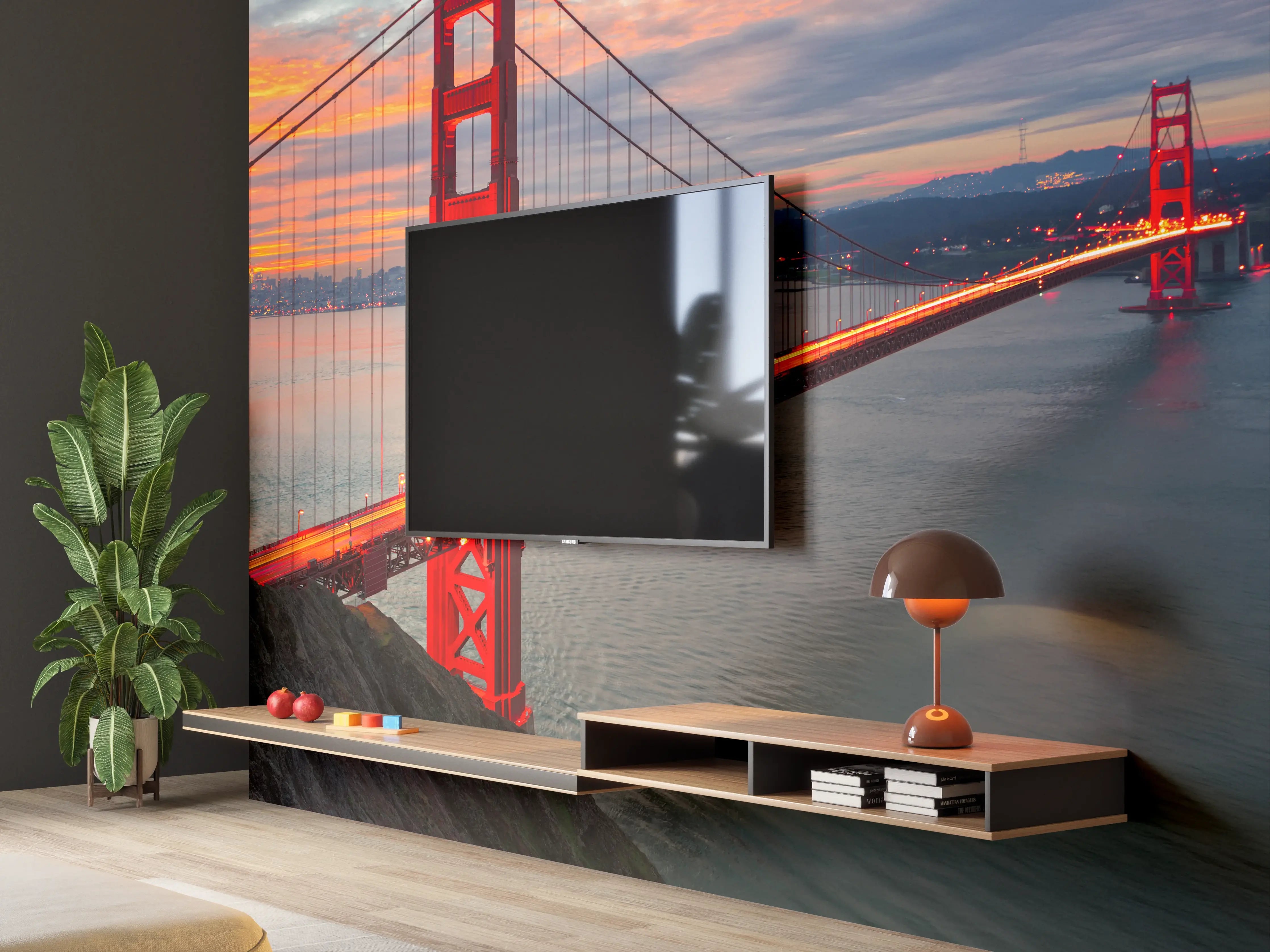 Wandverkleidung Wohnzimmer - Golden Gate Bridge im Sonnenuntergang