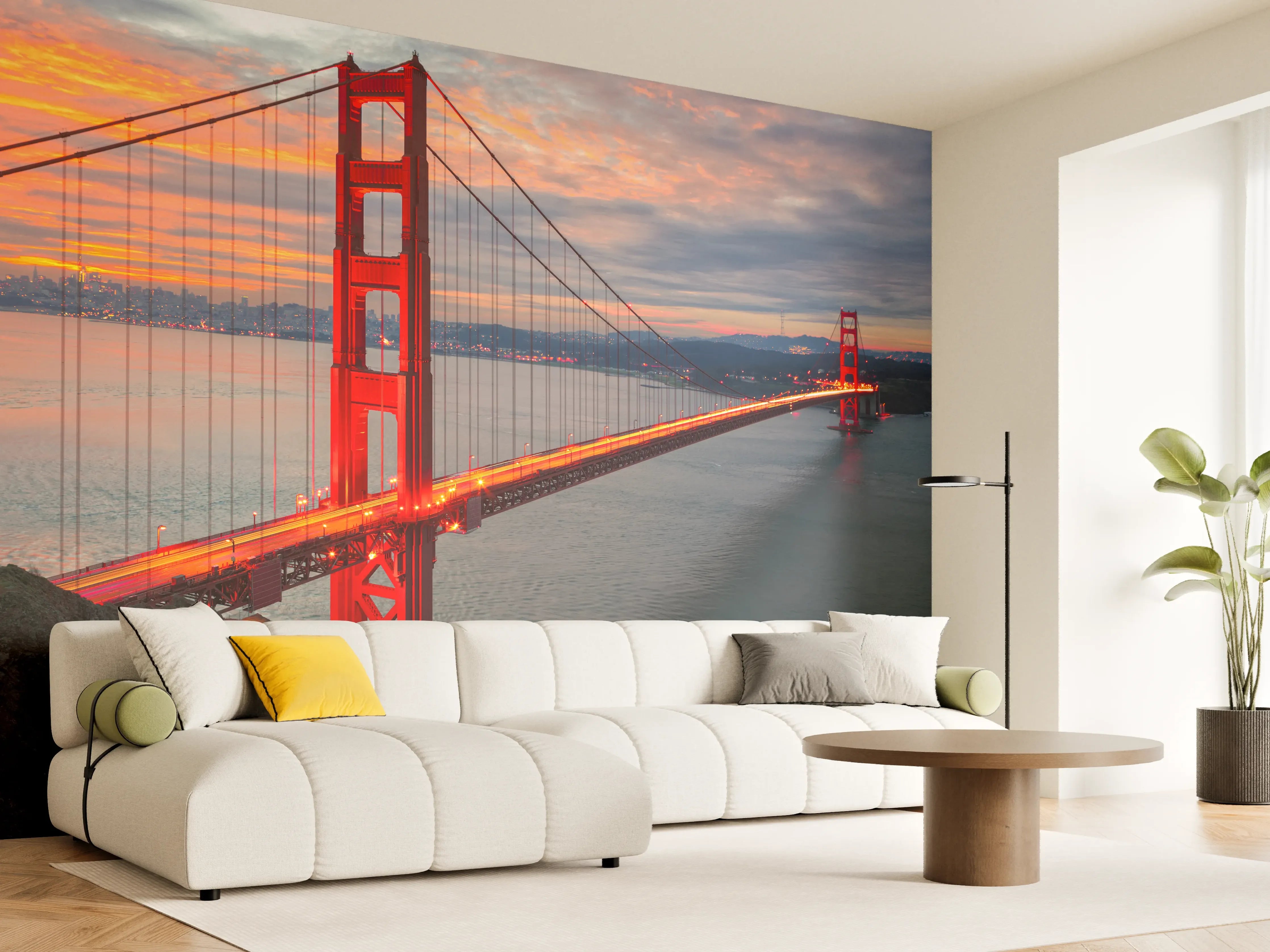 Wandverkleidung Wohnzimmer - Golden Gate Bridge im Sonnenuntergang