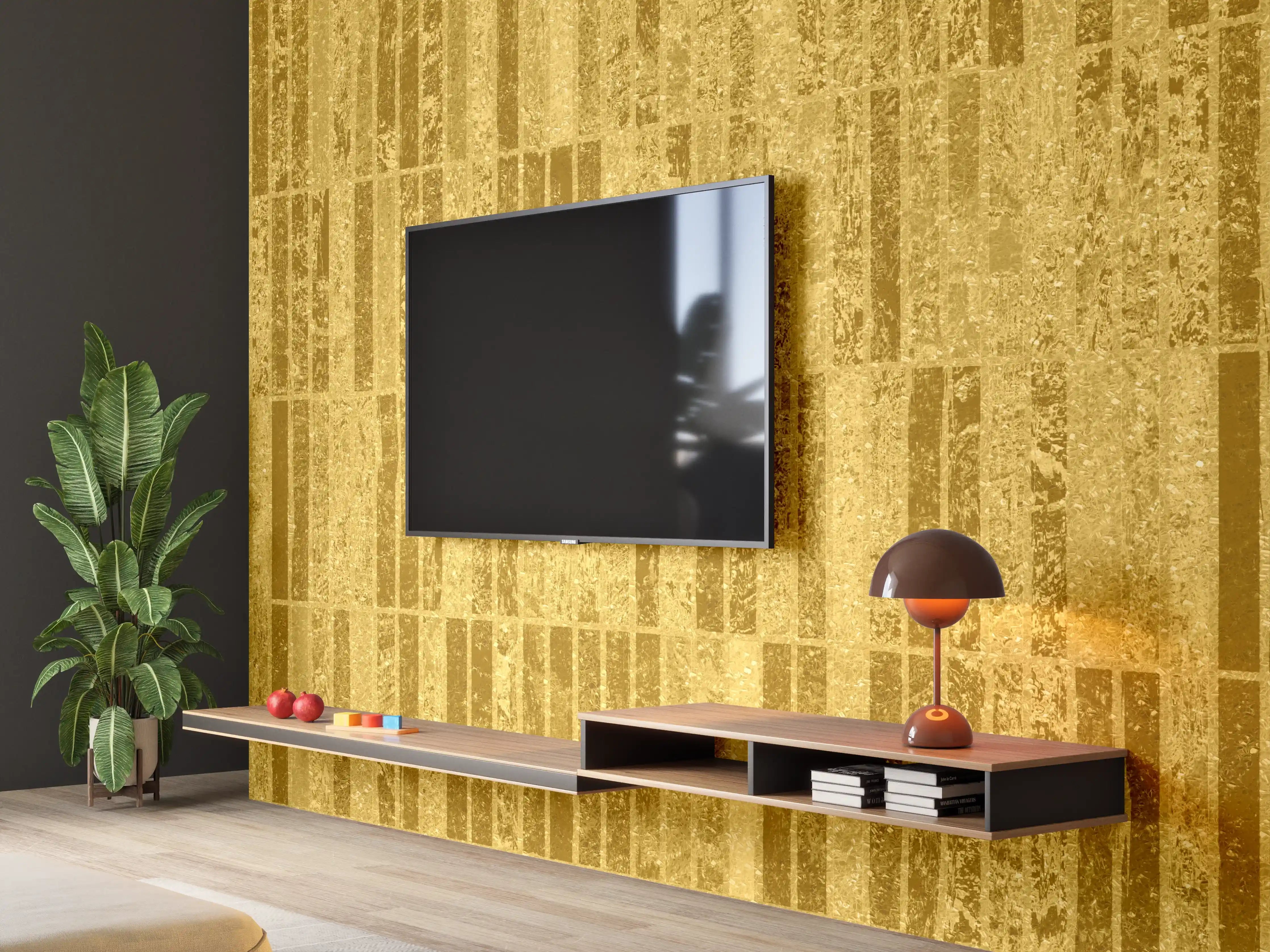 Wandverkleidung Wohnzimmer - Goldene Barocktapete – Eleganz in Wohnraum
