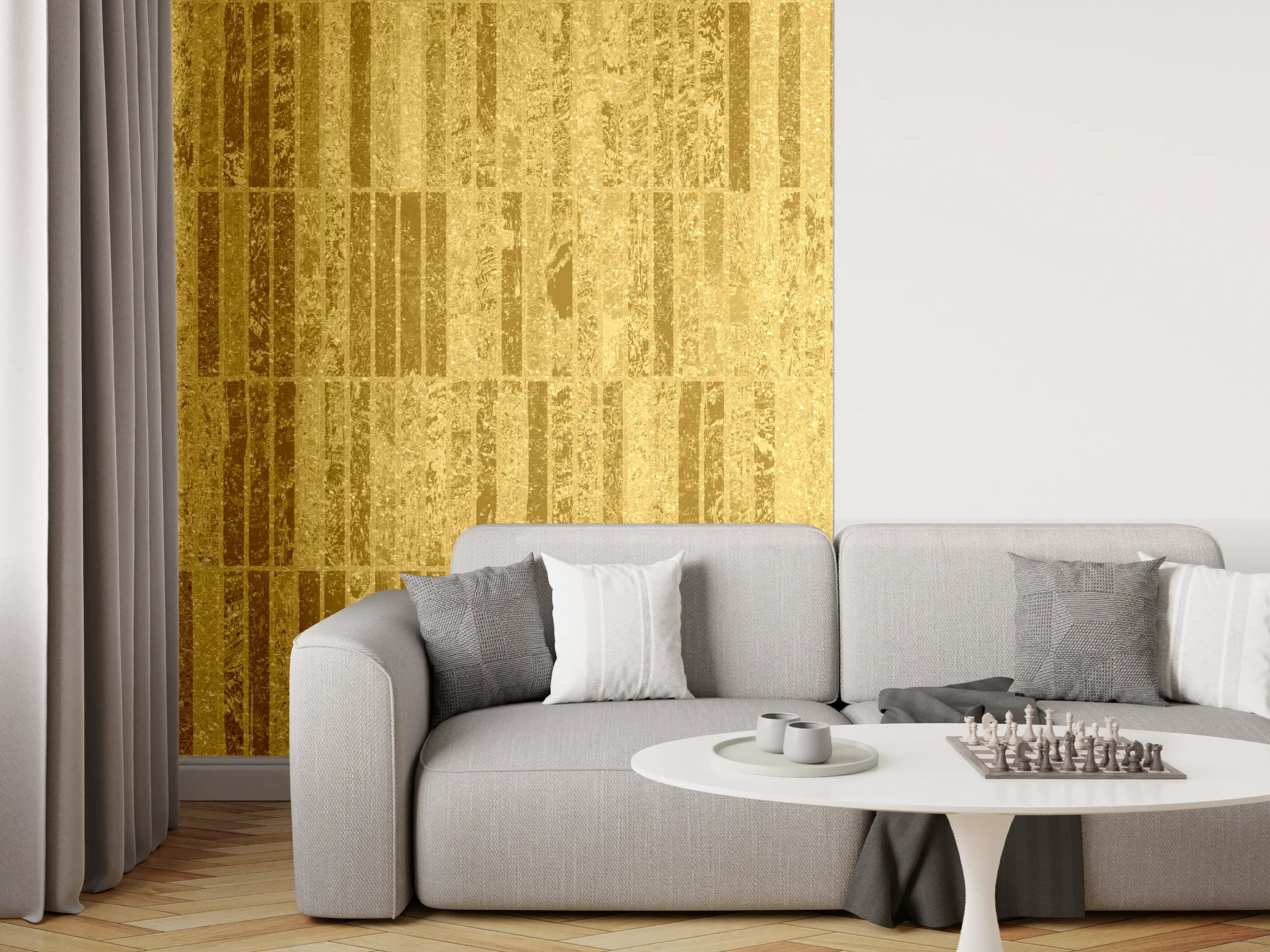 Wandverkleidung Wohnzimmer - Goldene Barocktapete – Eleganz in Wohnraum