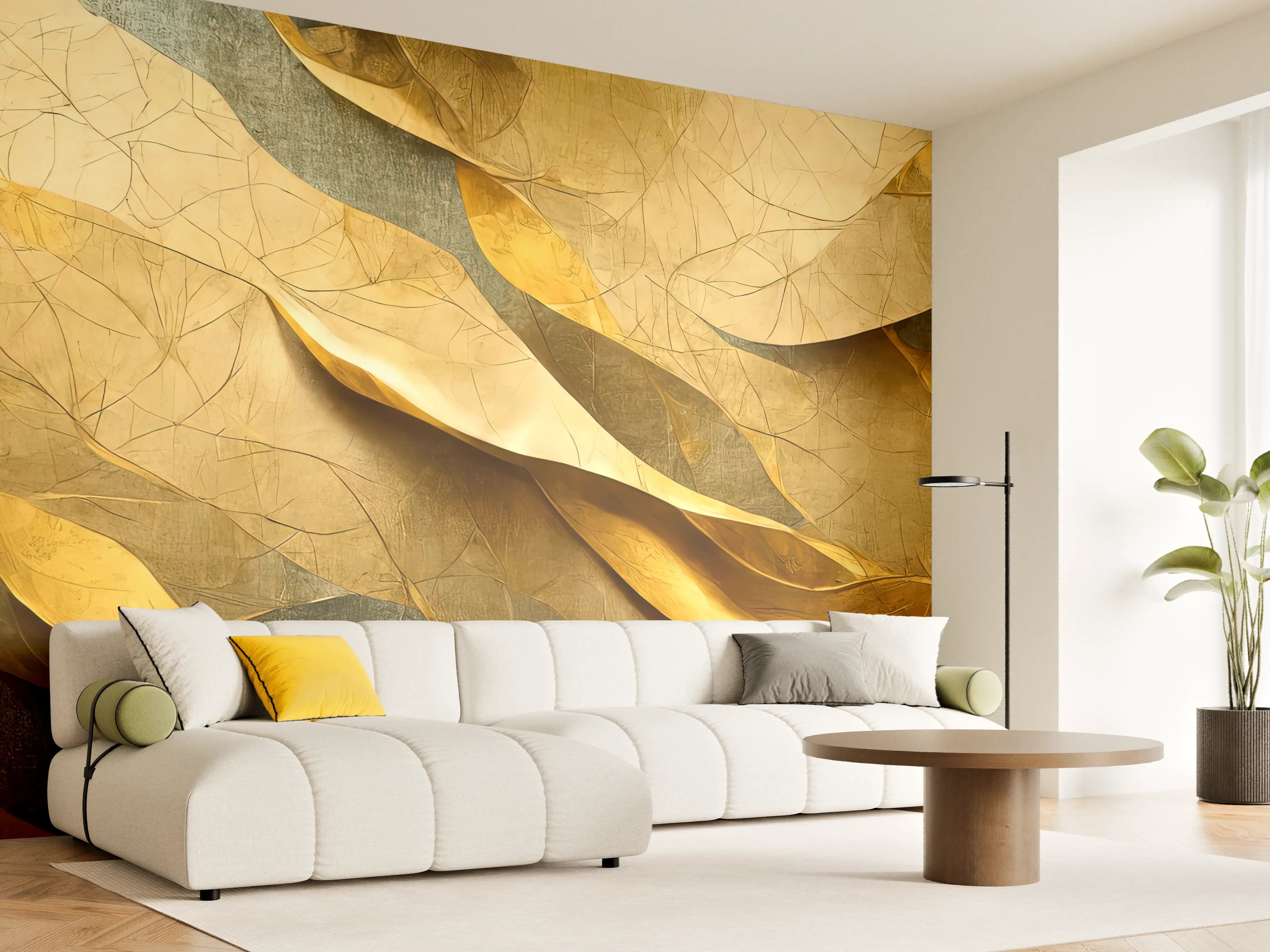 Wandverkleidung Wohnzimmer - Goldene Blätter Natur