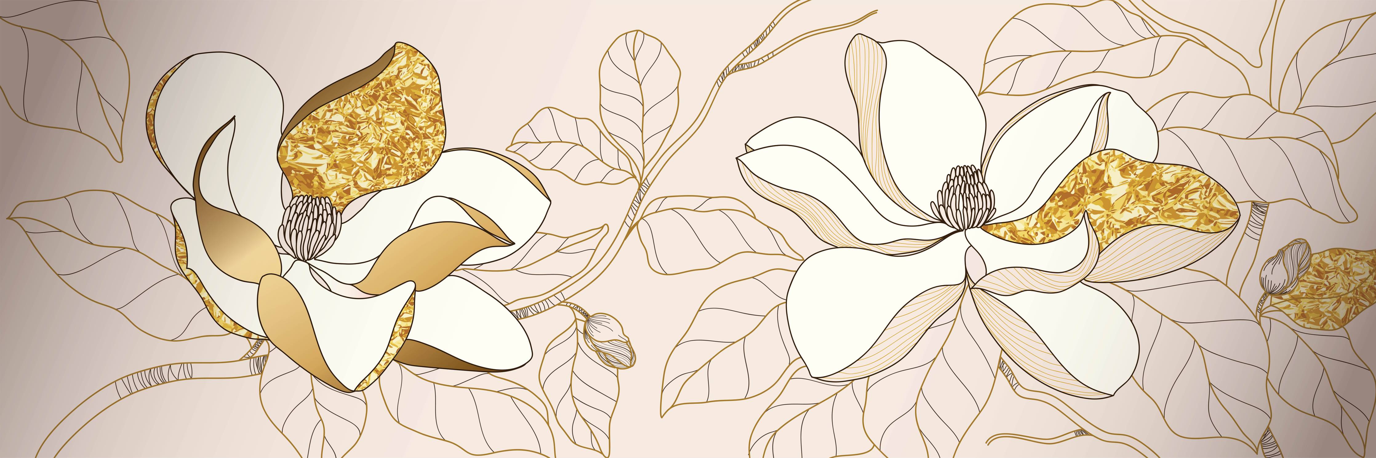 Wandverkleidung Wohnzimmer-Goldene Blumenmuster Illustration