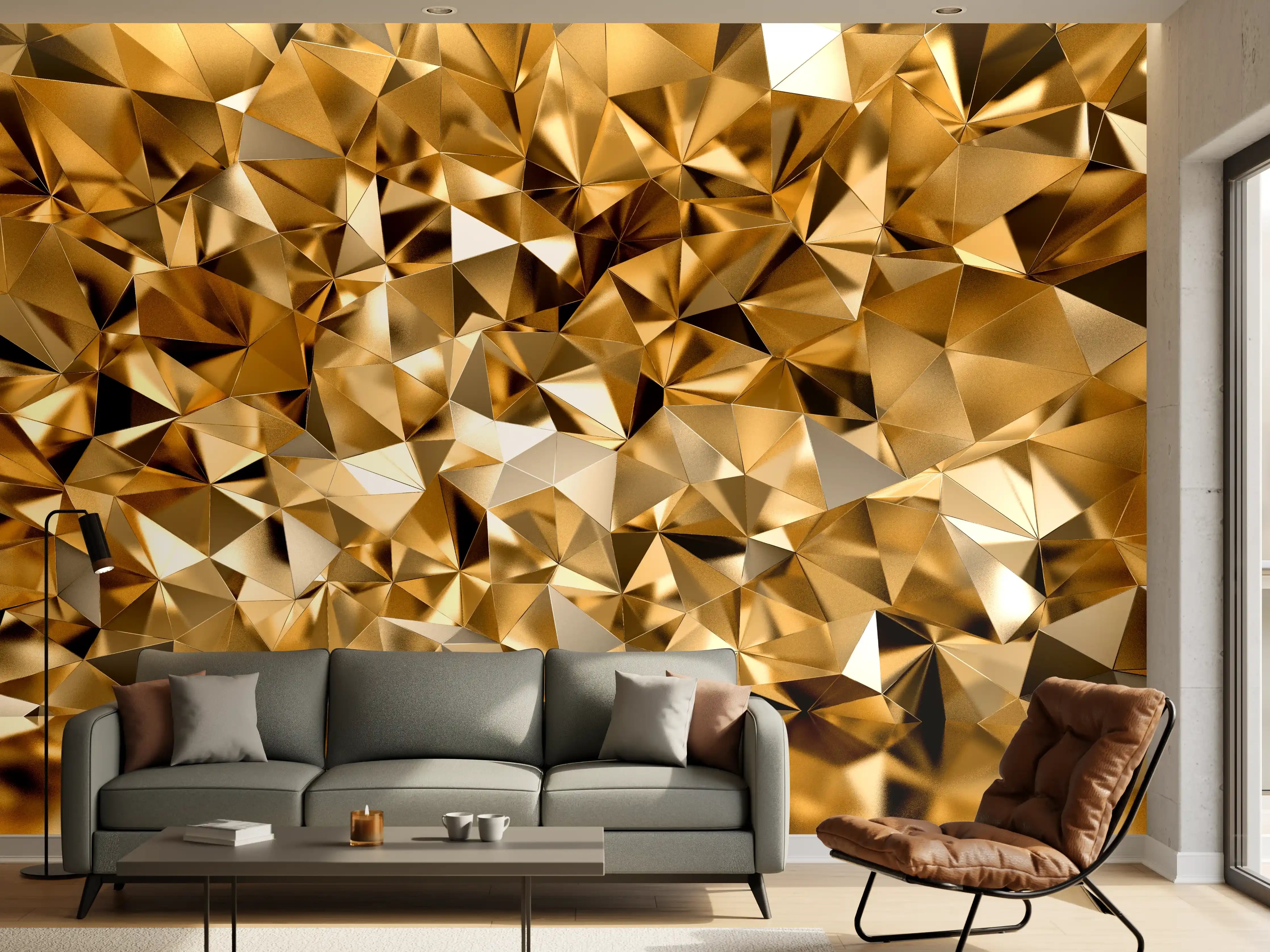 Wandverkleidung Wohnzimmer - Goldene Geometrie: Luxuriöse Wandgestaltung