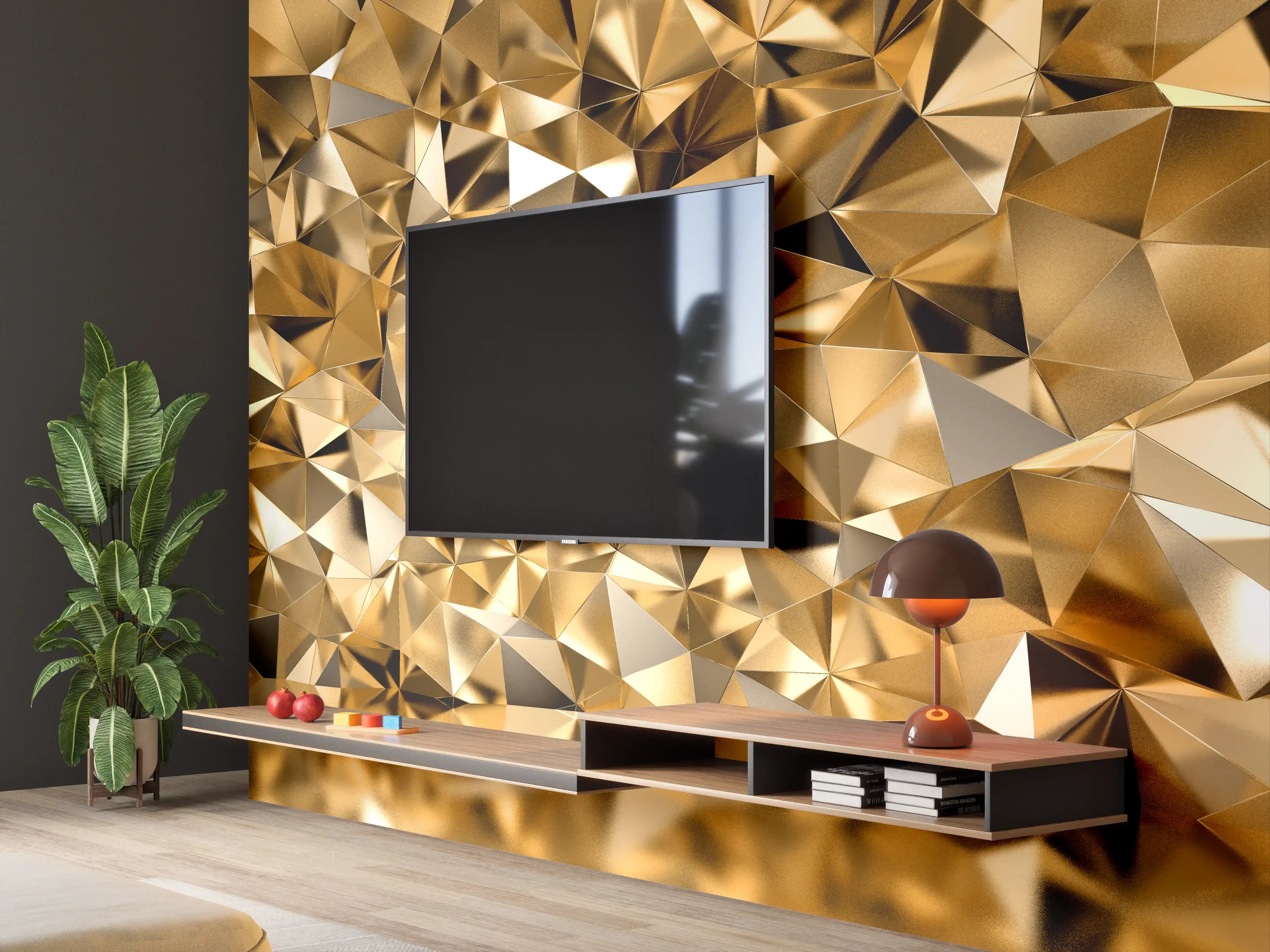 Wandverkleidung Wohnzimmer - Goldene Geometrie: Luxuriöse Wandgestaltung