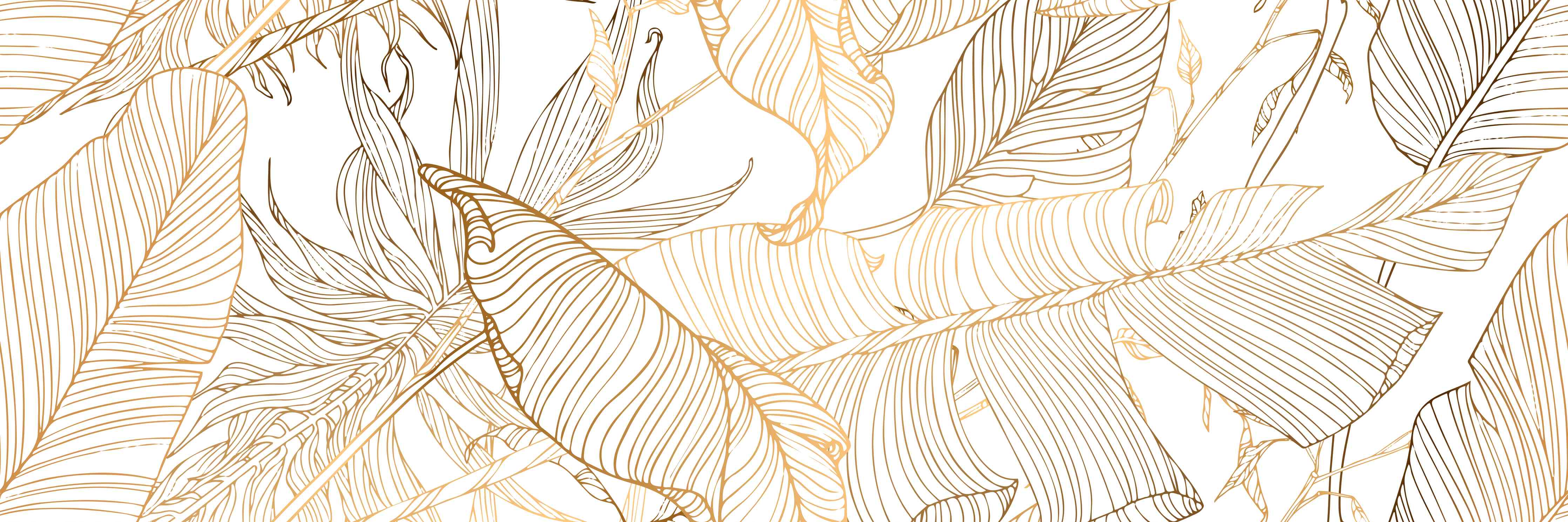 Wandverkleidung Wohnzimmer-Goldene Lineart Blattmuster Kunst