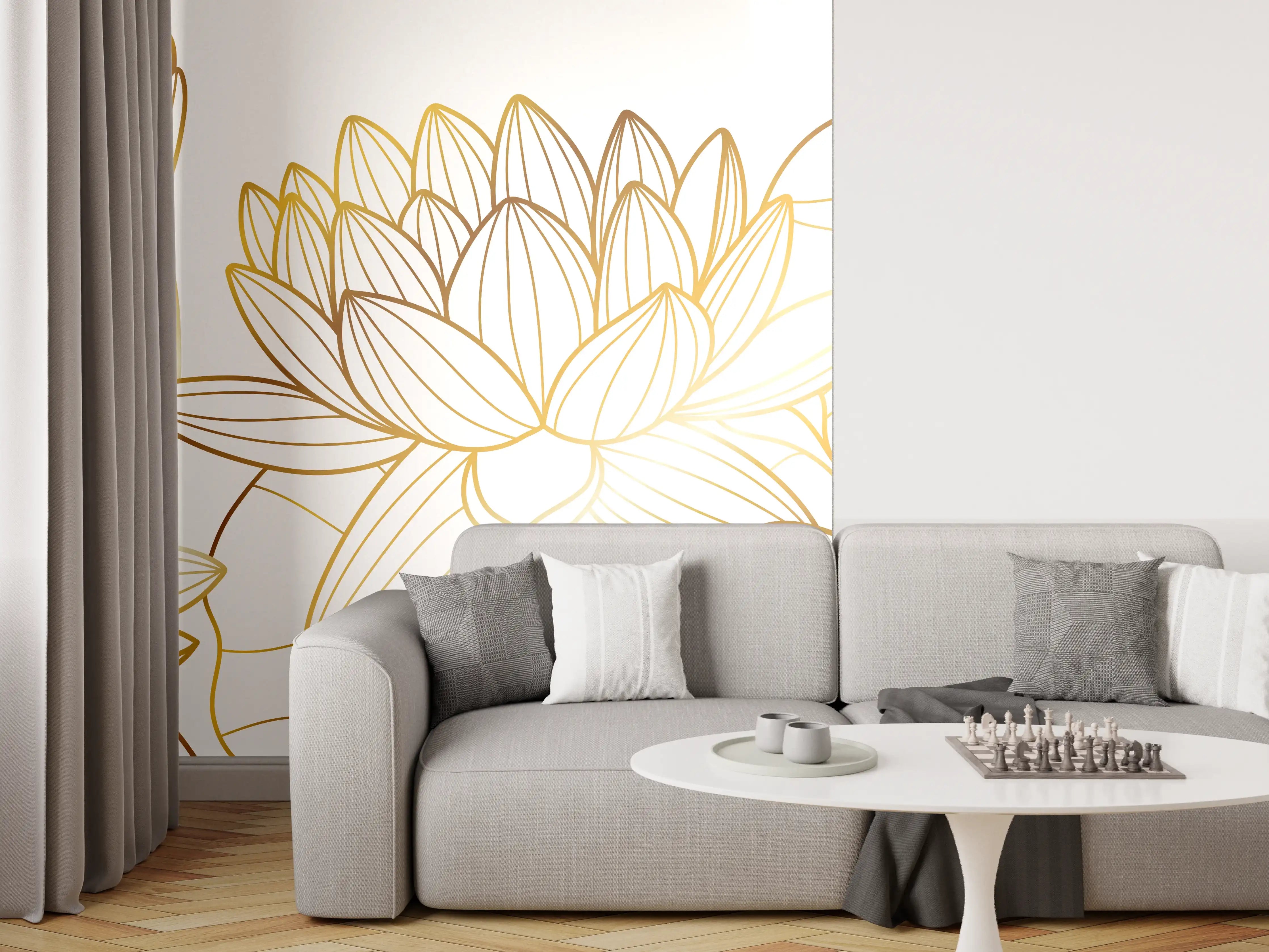 Wandverkleidung Wohnzimmer - Goldene Lotusblüte Zeichnung