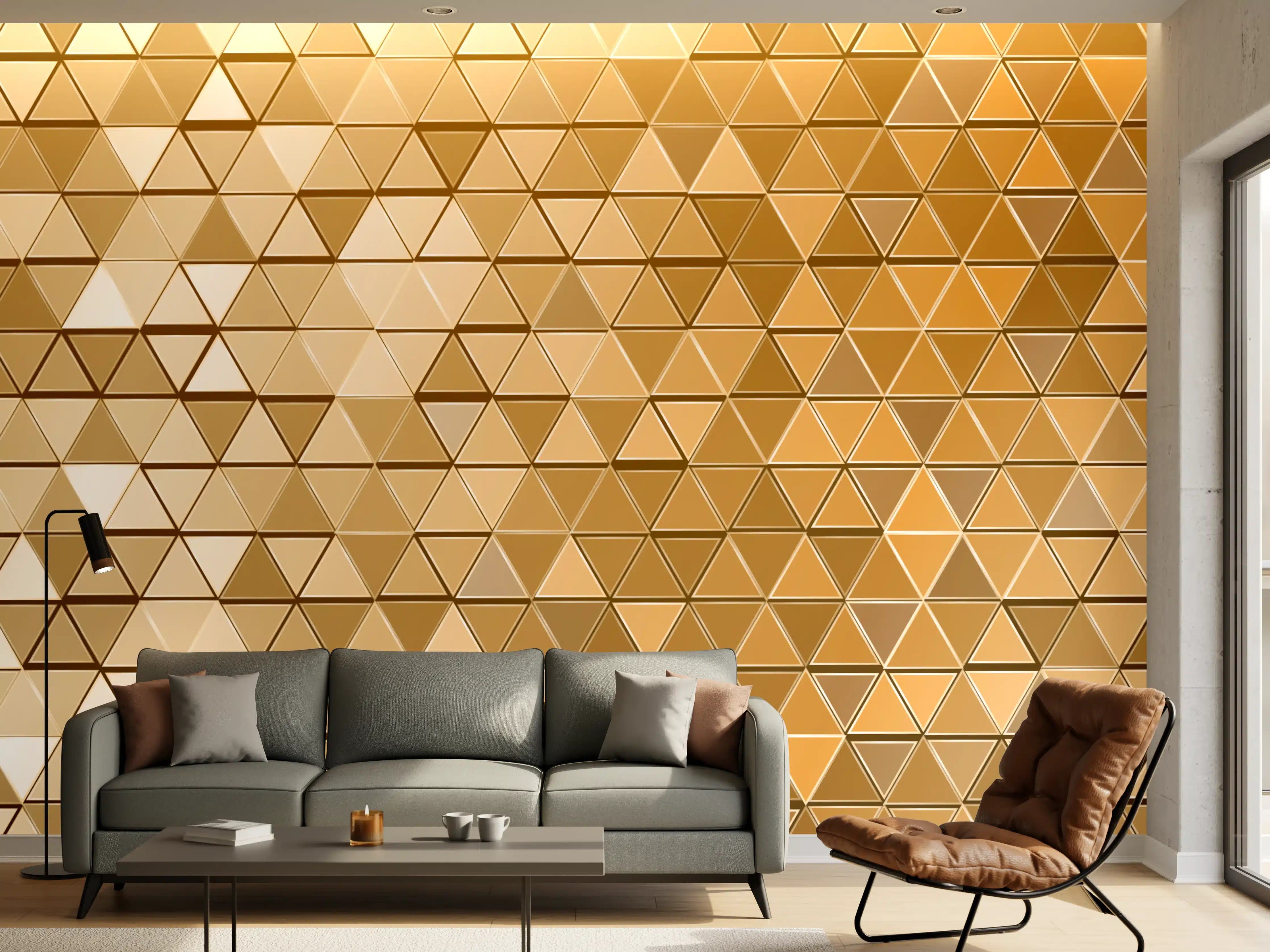 Wandverkleidung Wohnzimmer - Goldene Metall-Mosaikstruktur