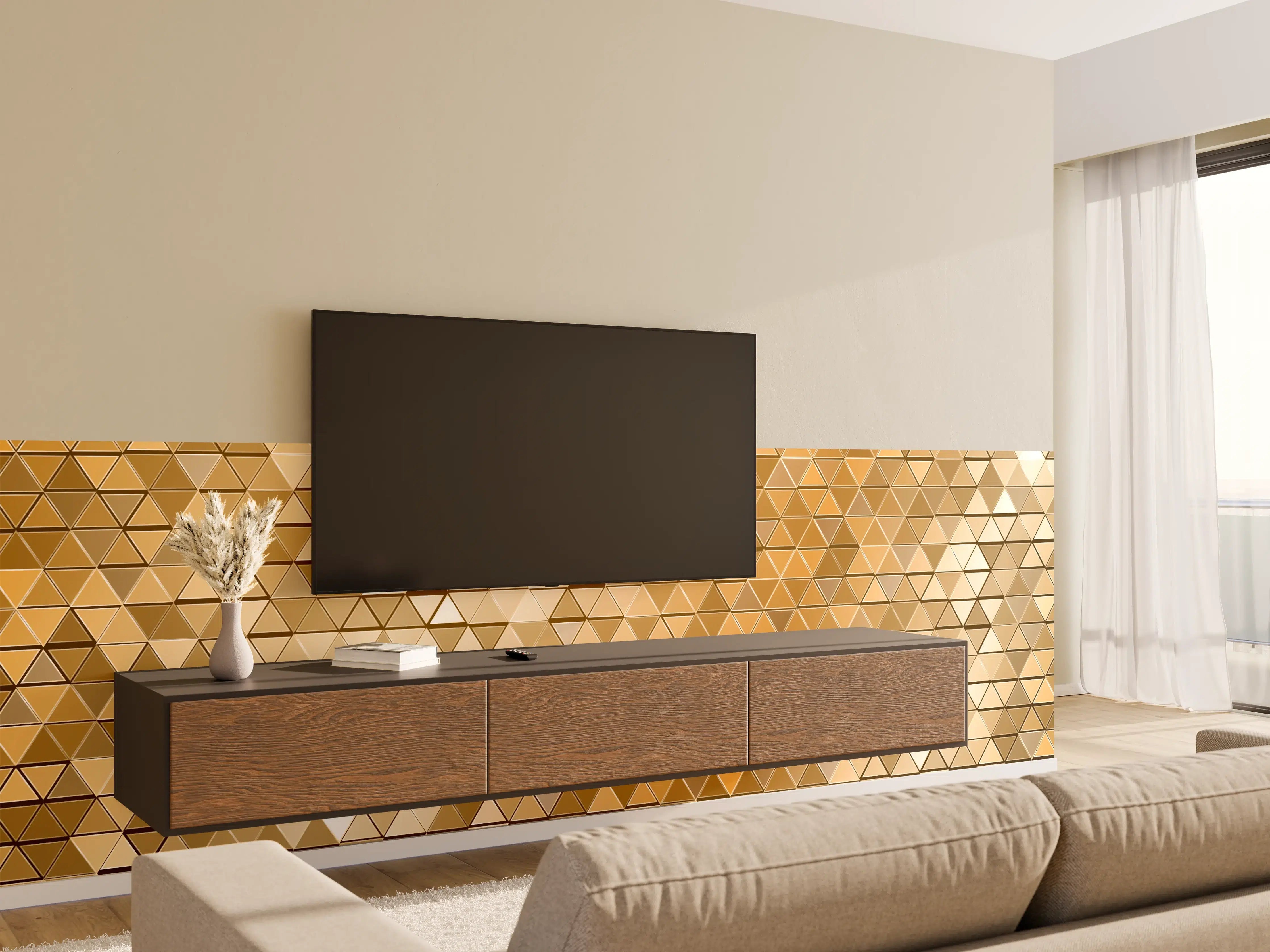 Wandverkleidung Wohnzimmer - Goldene Metall-Mosaikstruktur