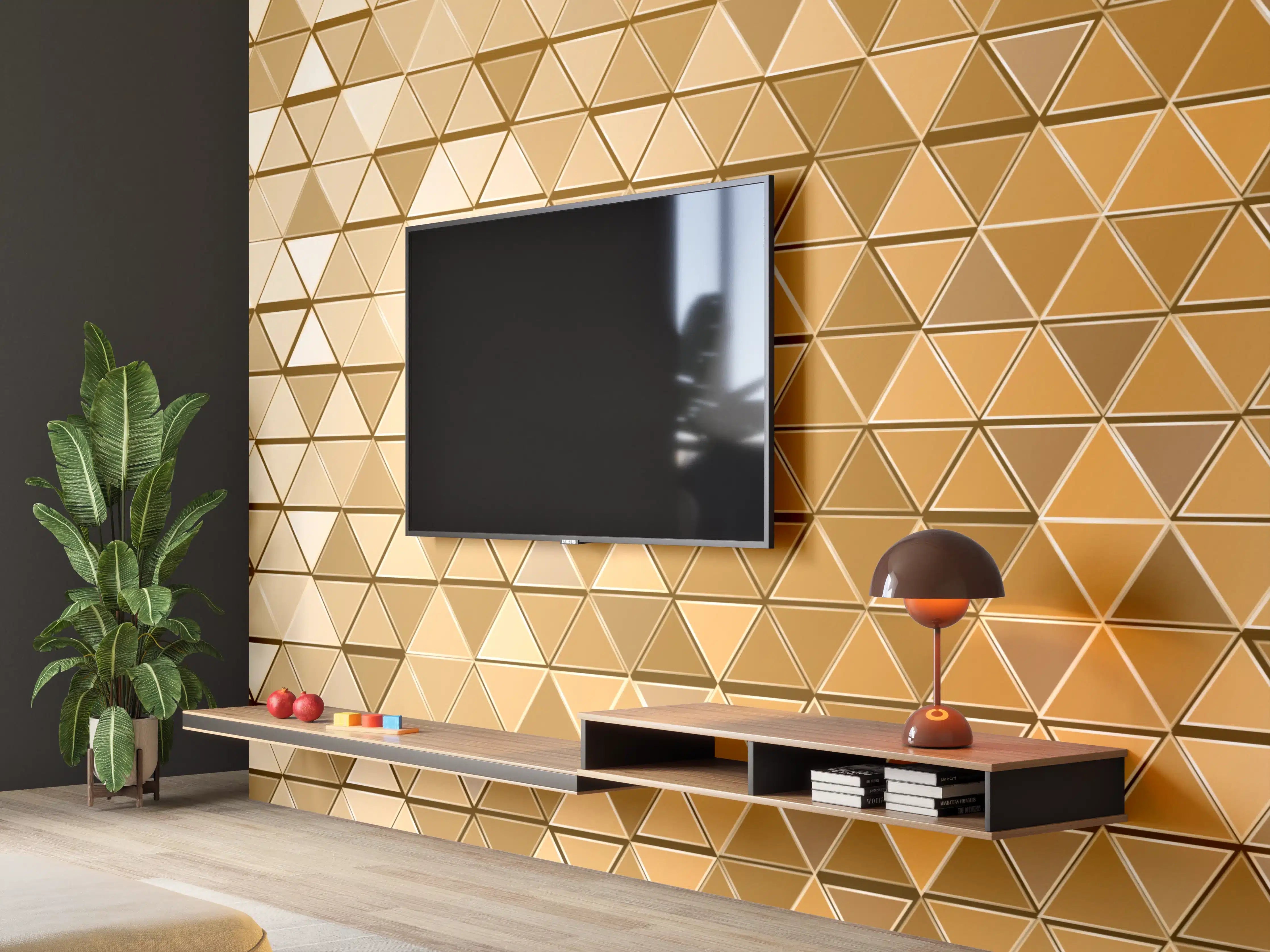 Wandverkleidung Wohnzimmer - Goldene Metall-Mosaikstruktur