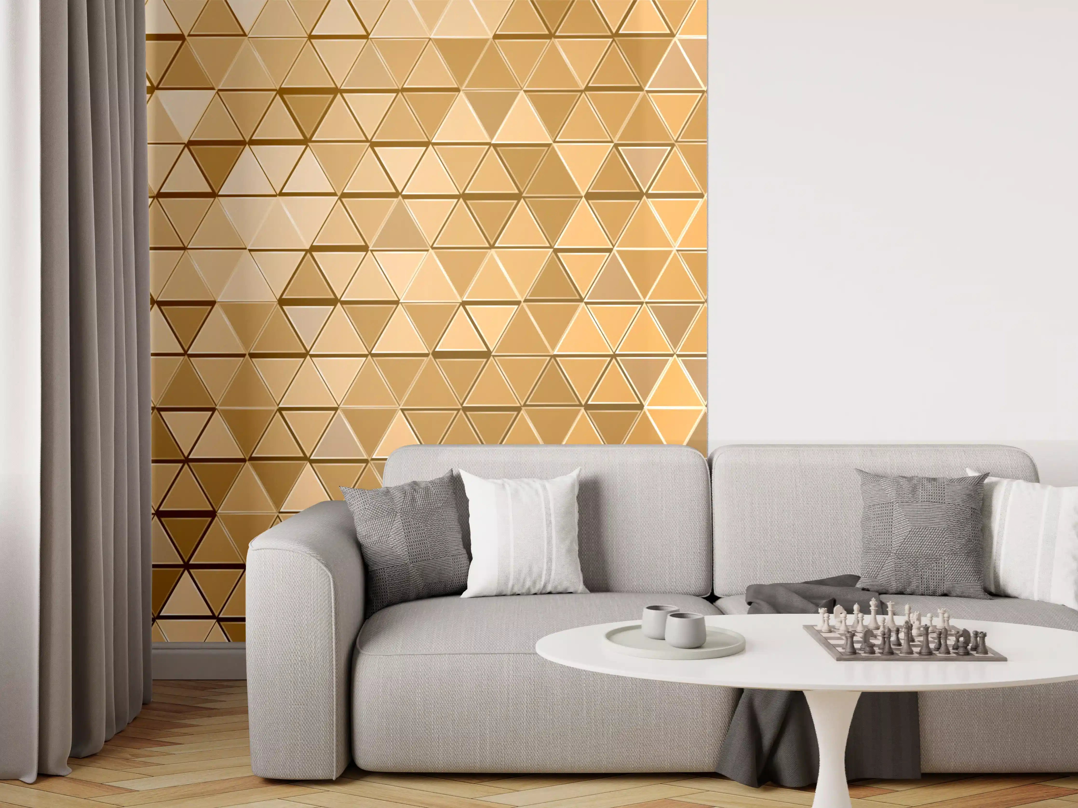 Wandverkleidung Wohnzimmer - Goldene Metall-Mosaikstruktur