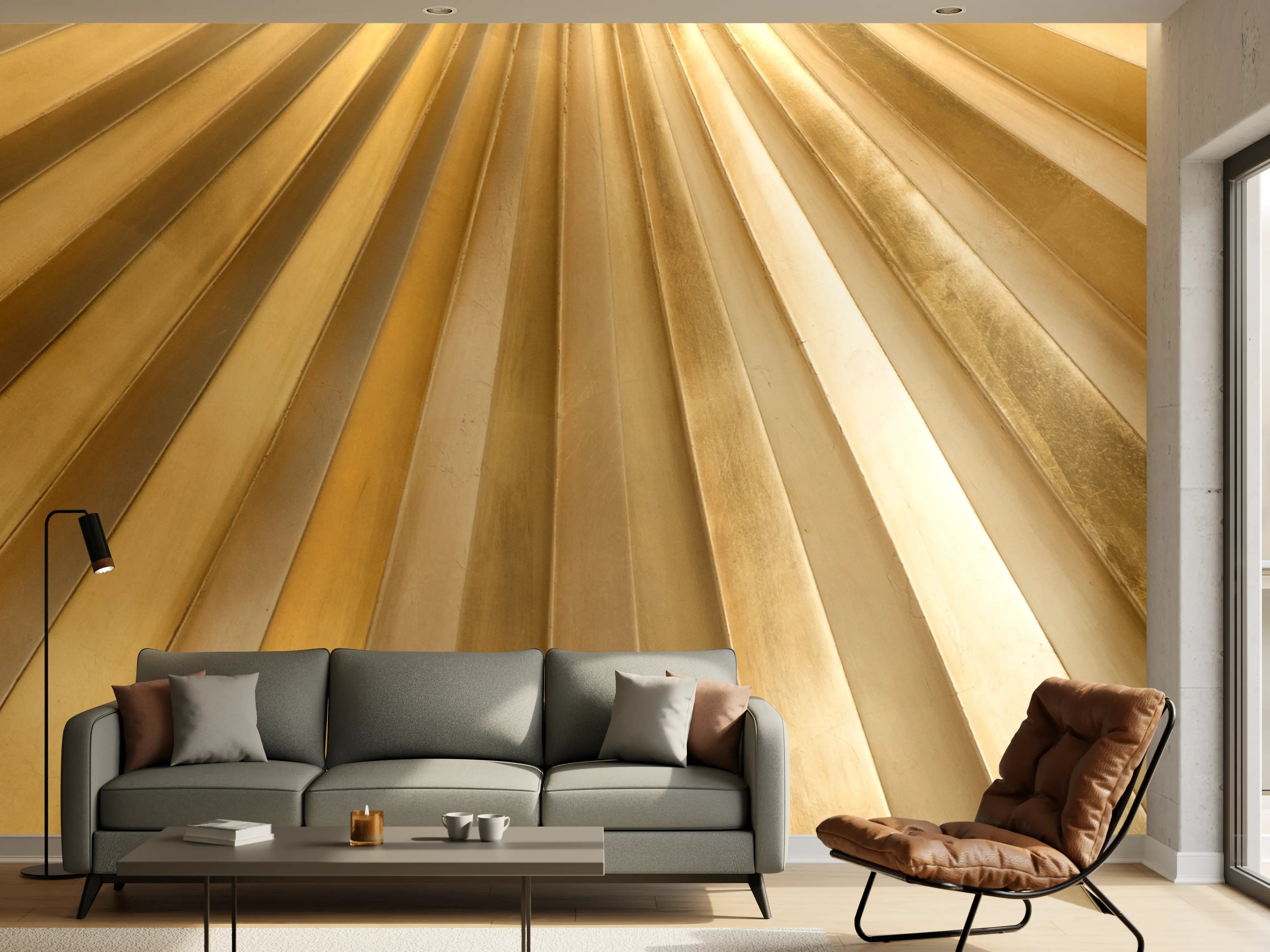 Wandverkleidung Wohnzimmer - Goldene Metallstreifen