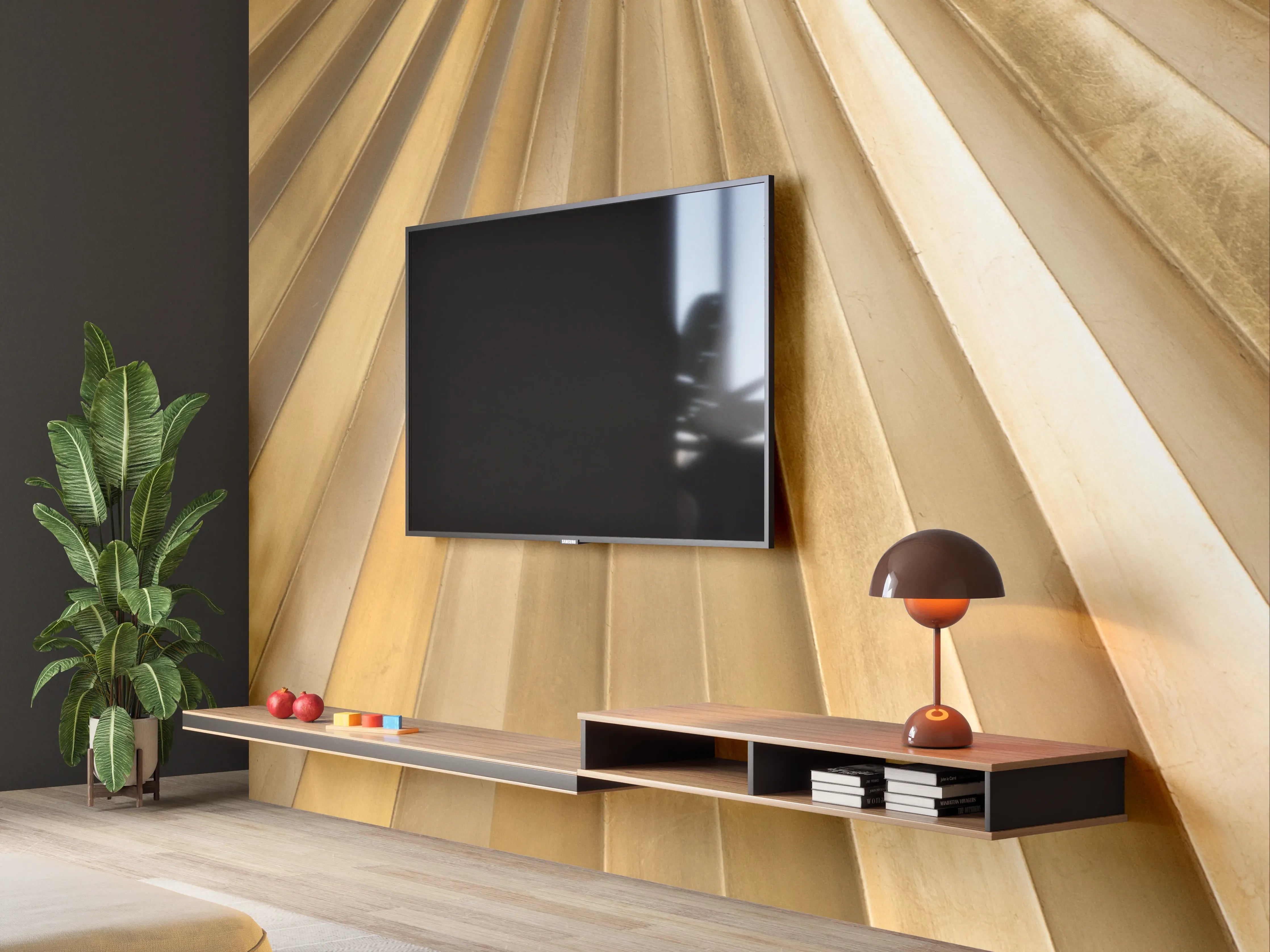Wandverkleidung Wohnzimmer - Goldene Metallstreifen