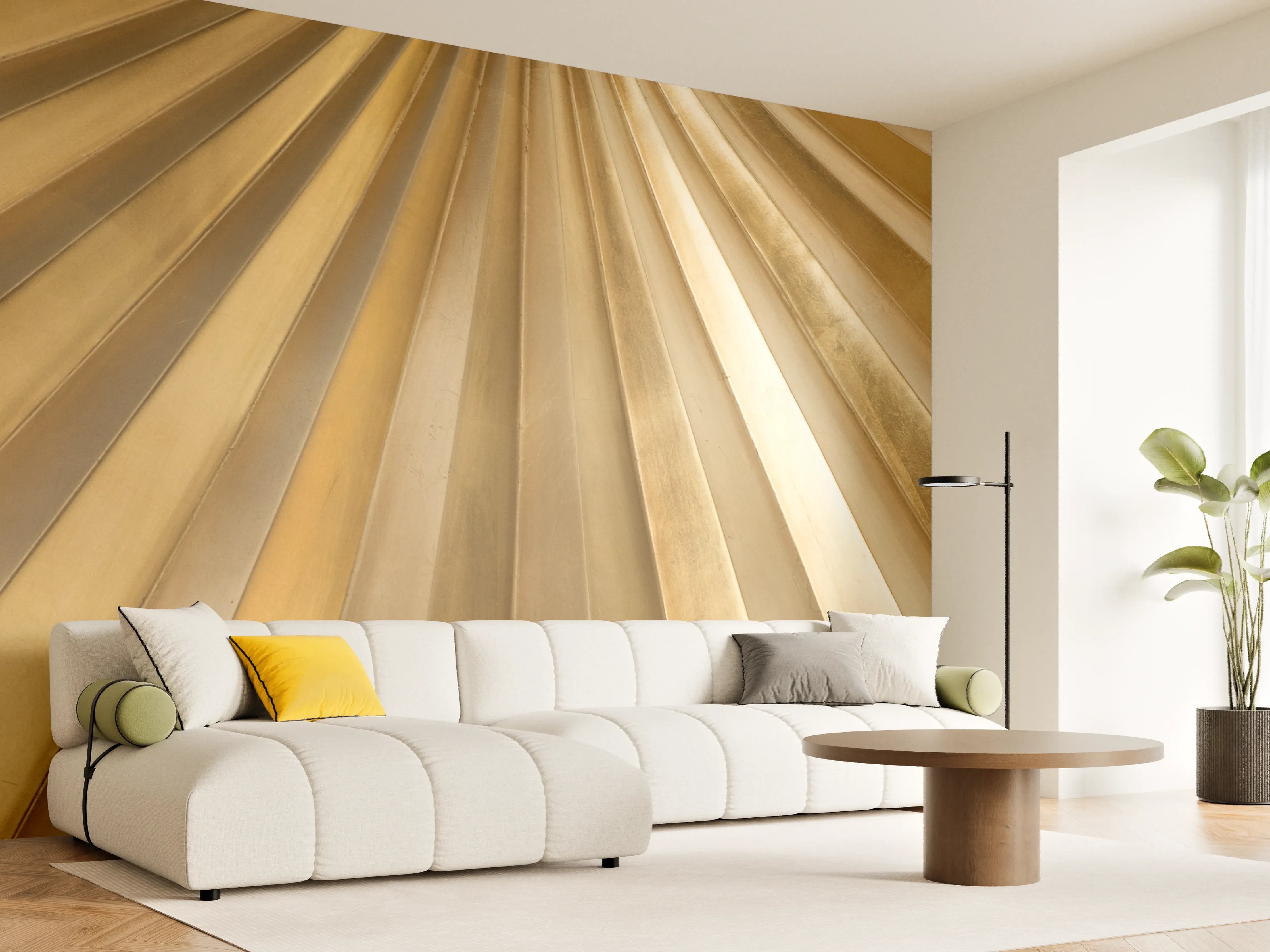 Wandverkleidung Wohnzimmer - Goldene Metallstreifen