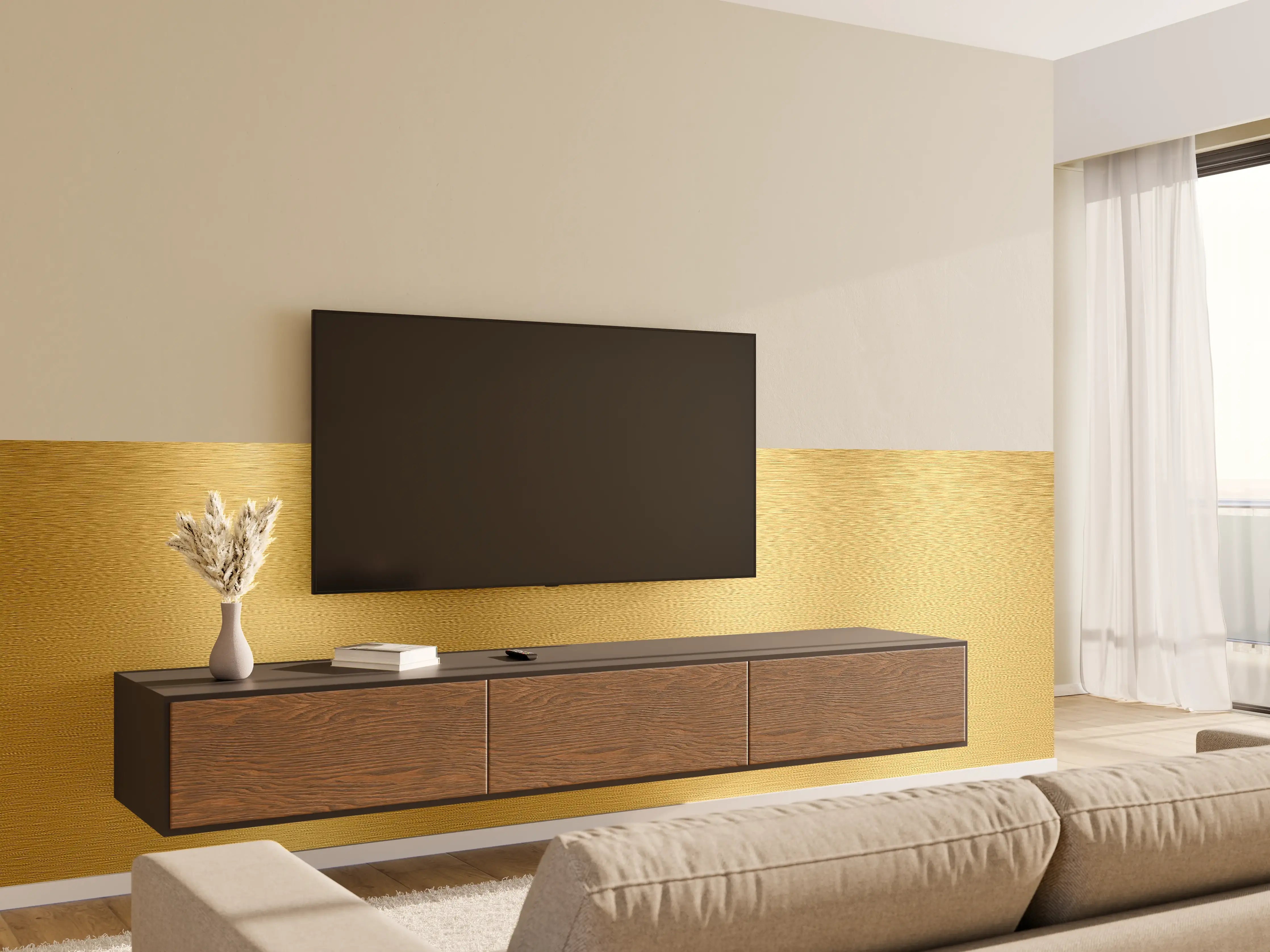 Wandverkleidung Wohnzimmer - Goldene Metalltextur | Hochwertiges Design