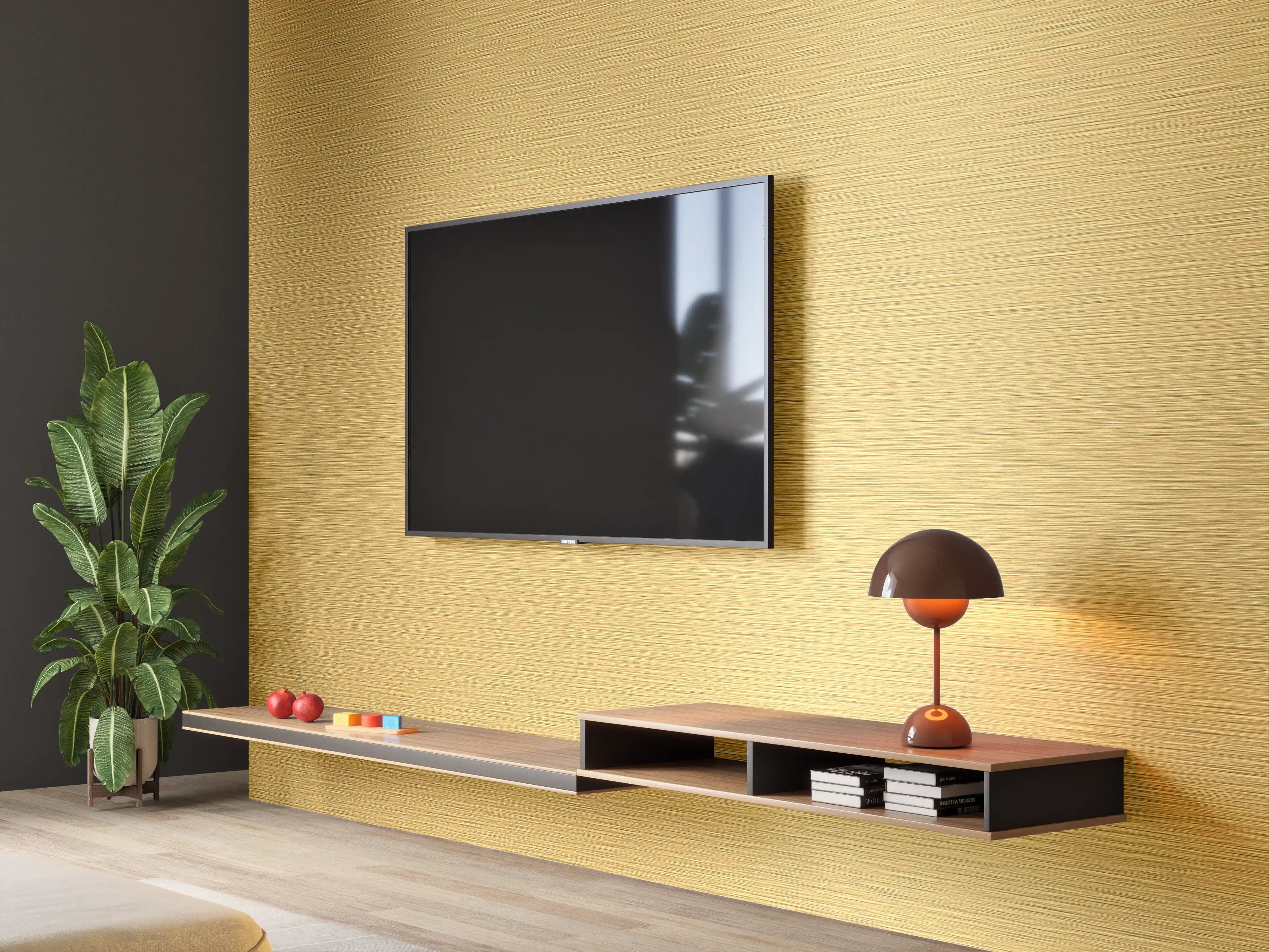 Wandverkleidung Wohnzimmer - Goldene Metalltextur | Hochwertiges Design