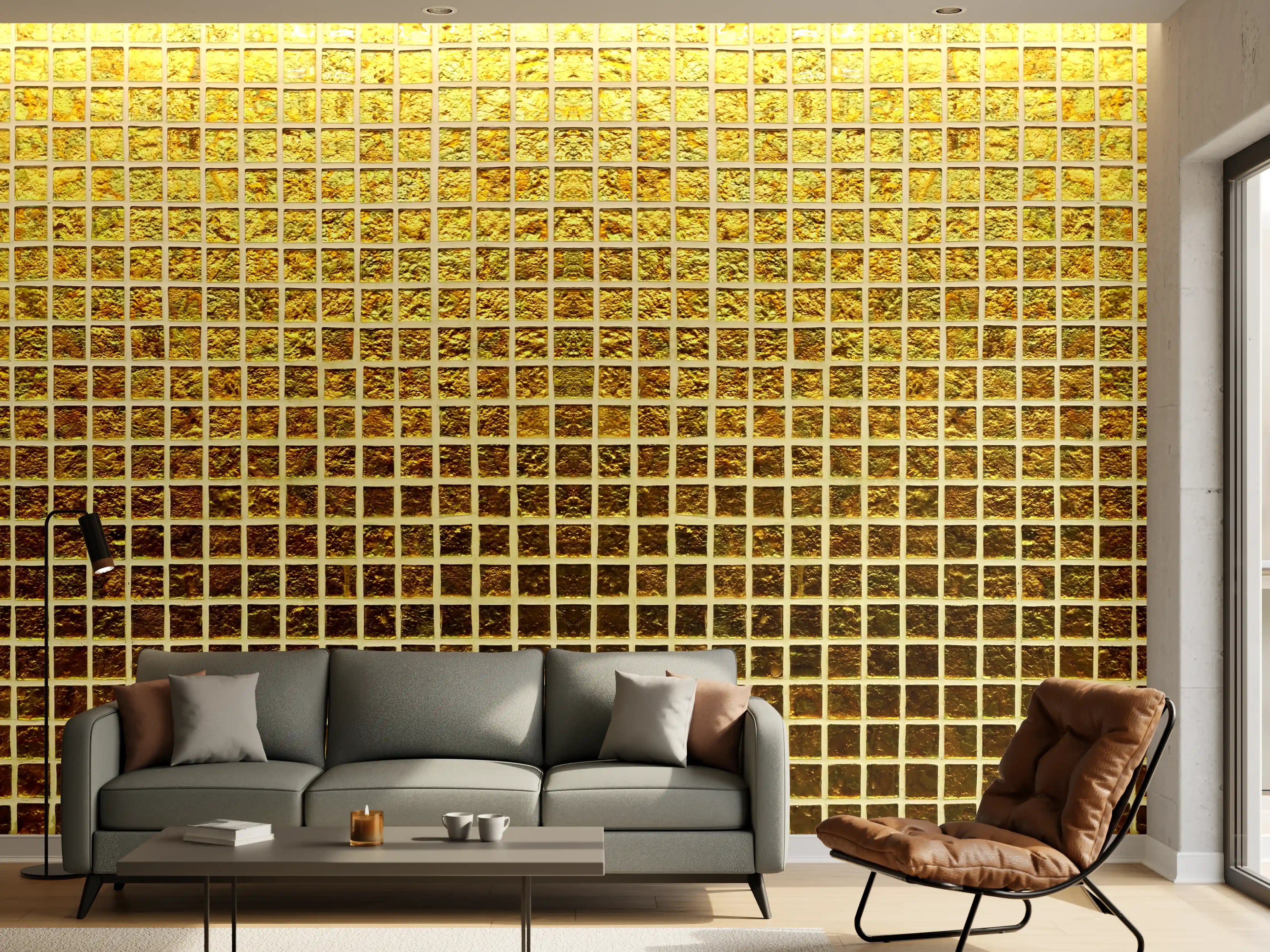 Wandverkleidung Wohnzimmer - Goldene Mosaikfliese für exklusives Flair