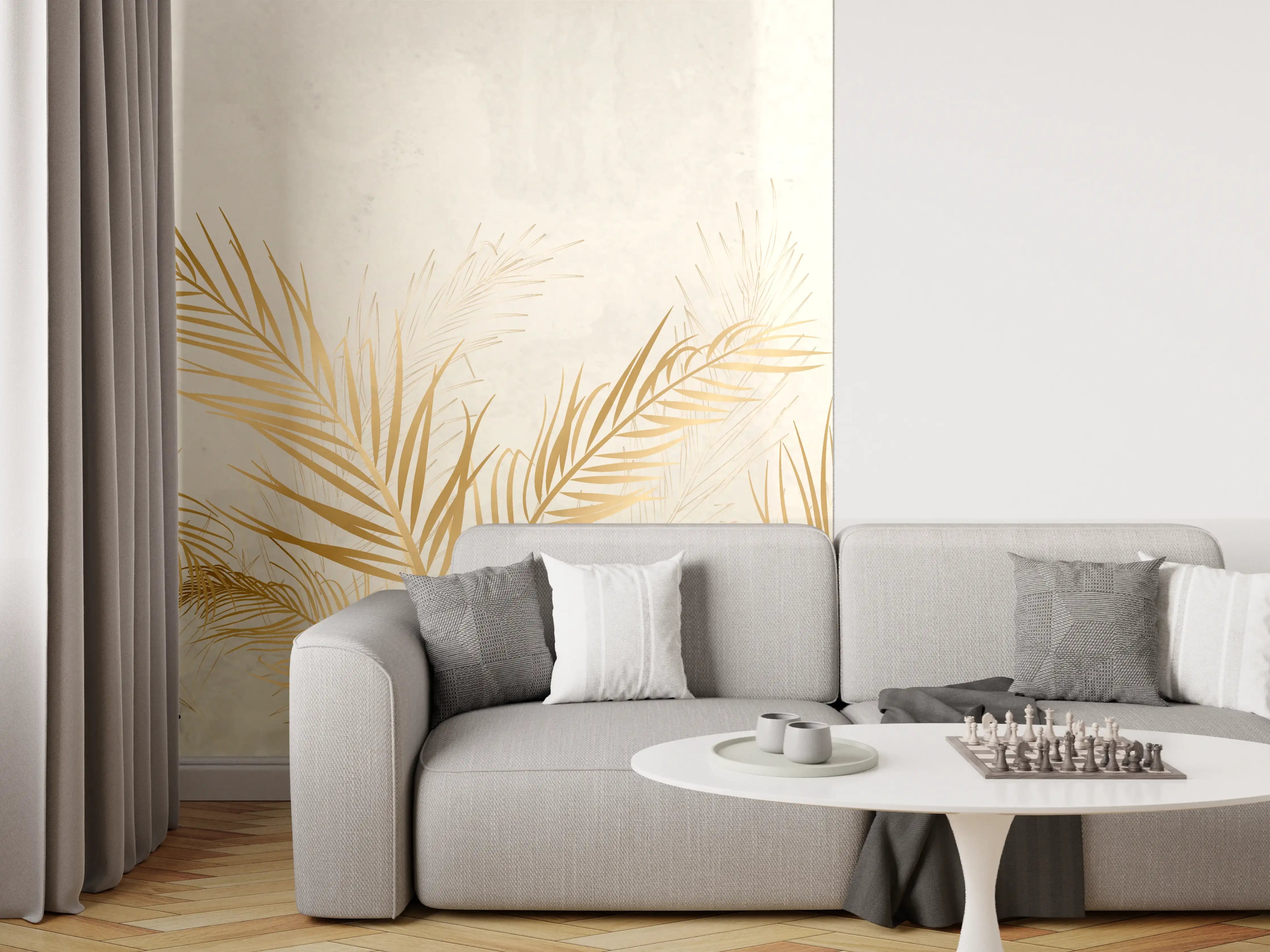 Wandverkleidung Wohnzimmer - Goldene Palmwedel Deko