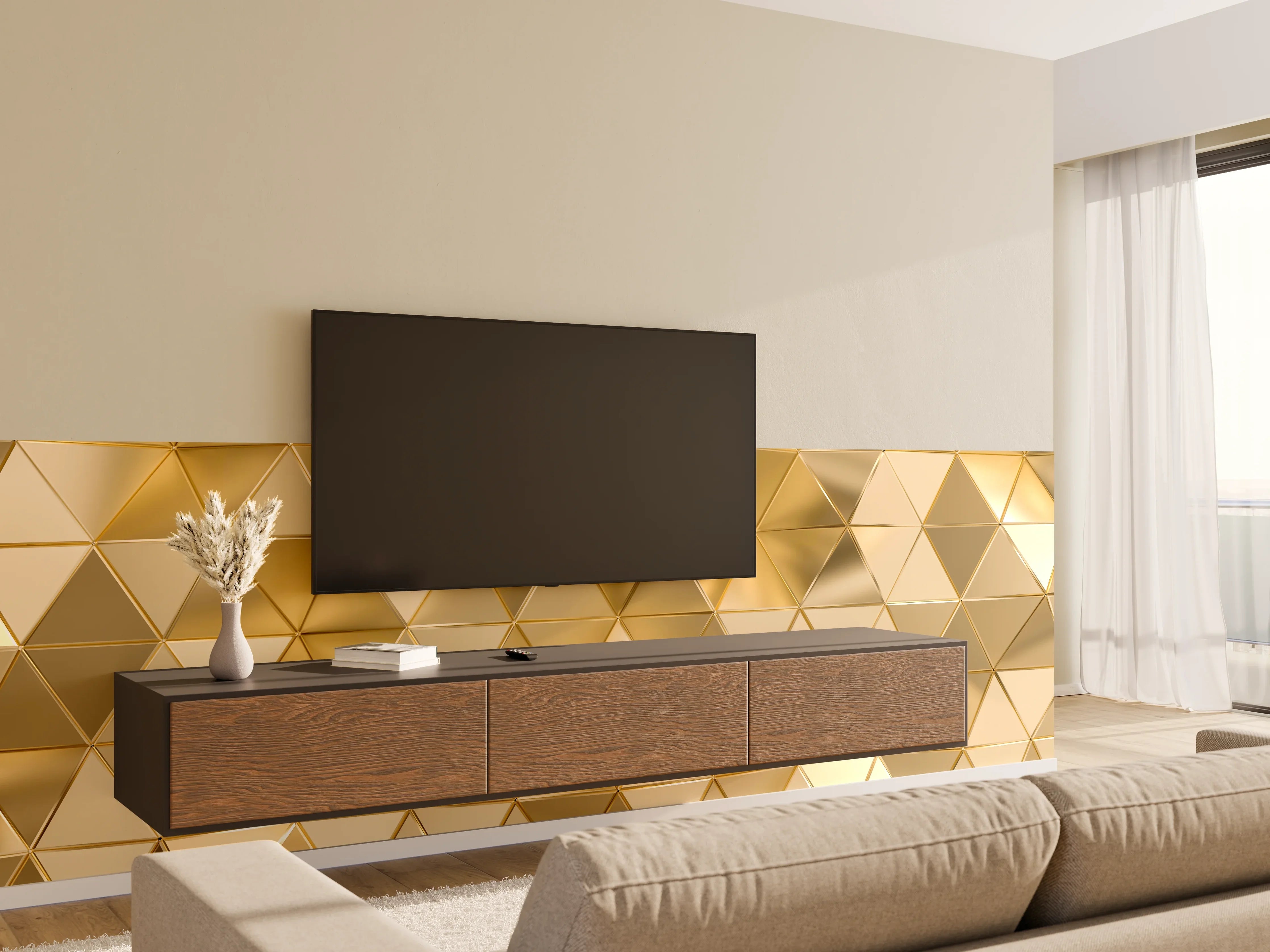 Wandverkleidung Wohnzimmer - Goldene geometrische Muster - Elegantes Dekor