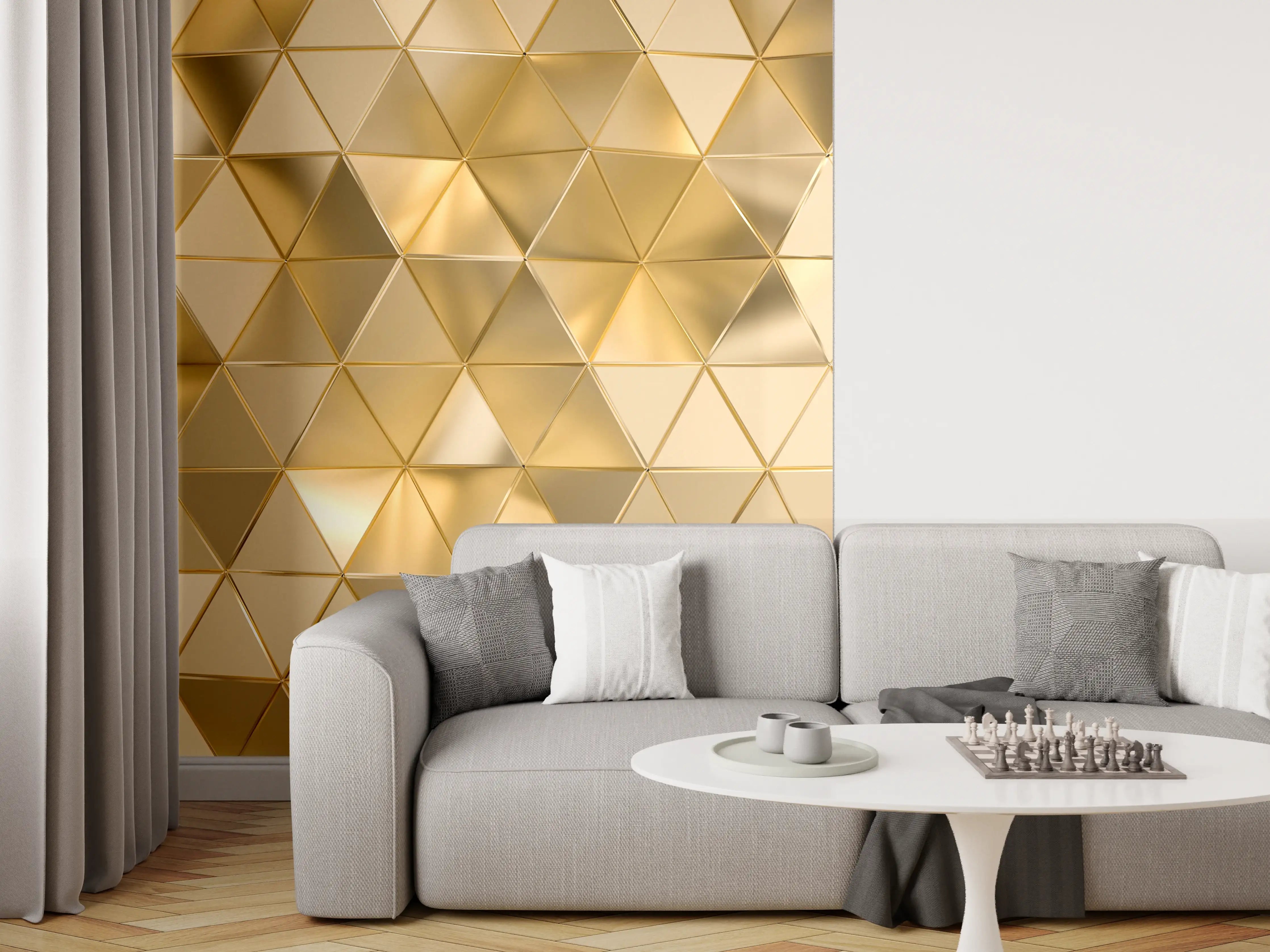 Wandverkleidung Wohnzimmer - Goldene geometrische Muster - Elegantes Dekor