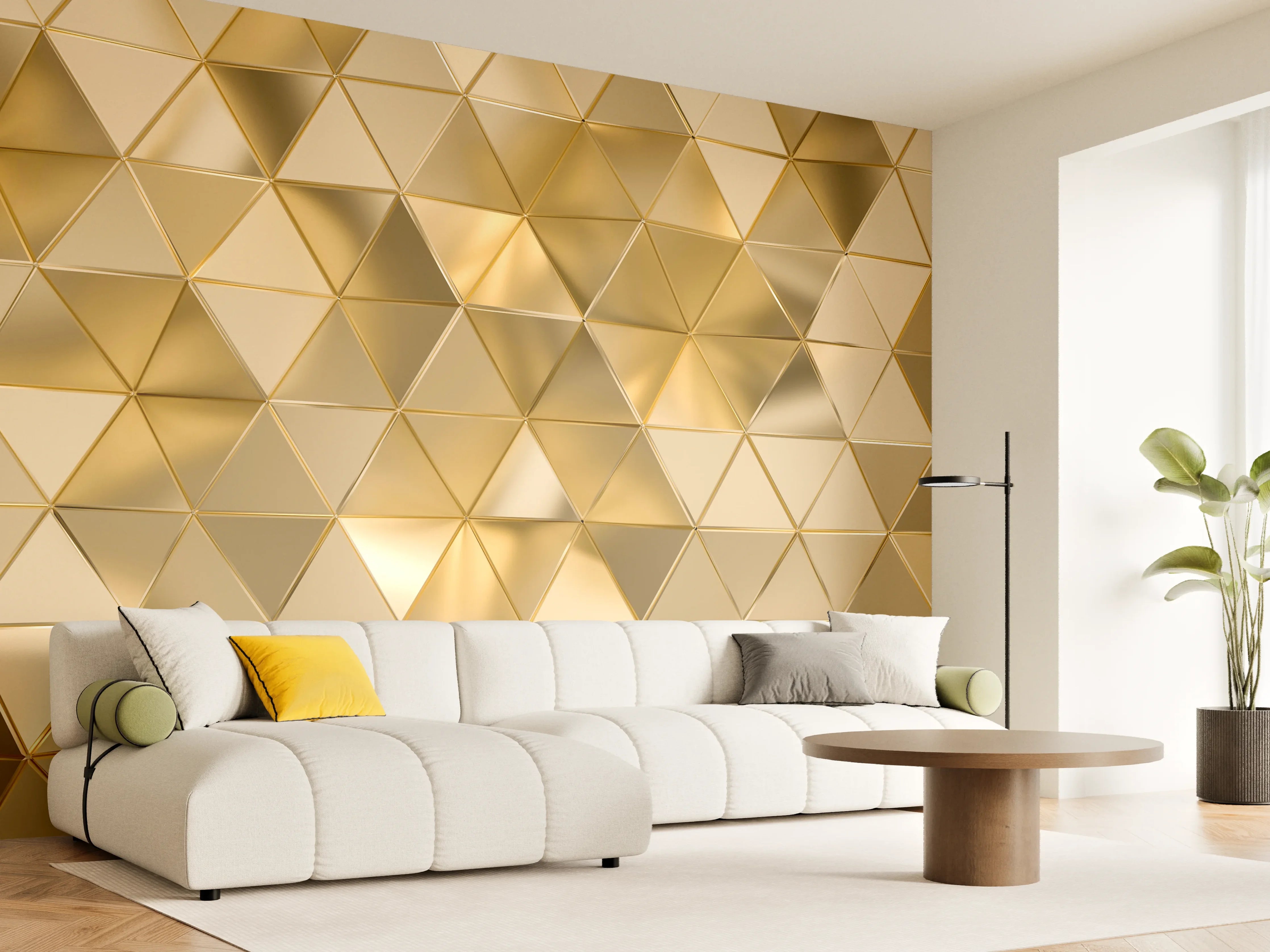 Wandverkleidung Wohnzimmer - Goldene geometrische Muster - Elegantes Dekor