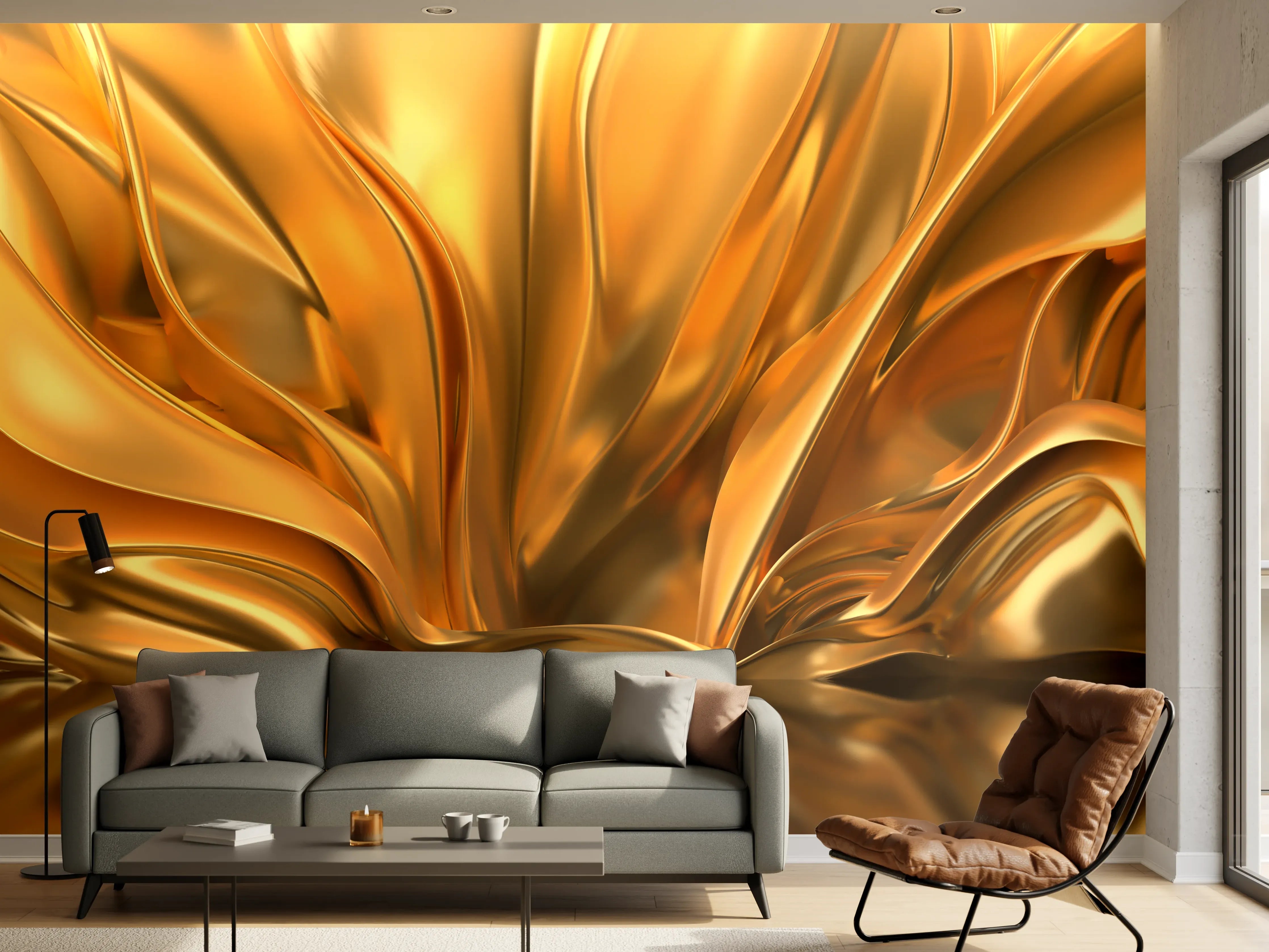 Wandverkleidung Wohnzimmer - Goldene, metallische Textur