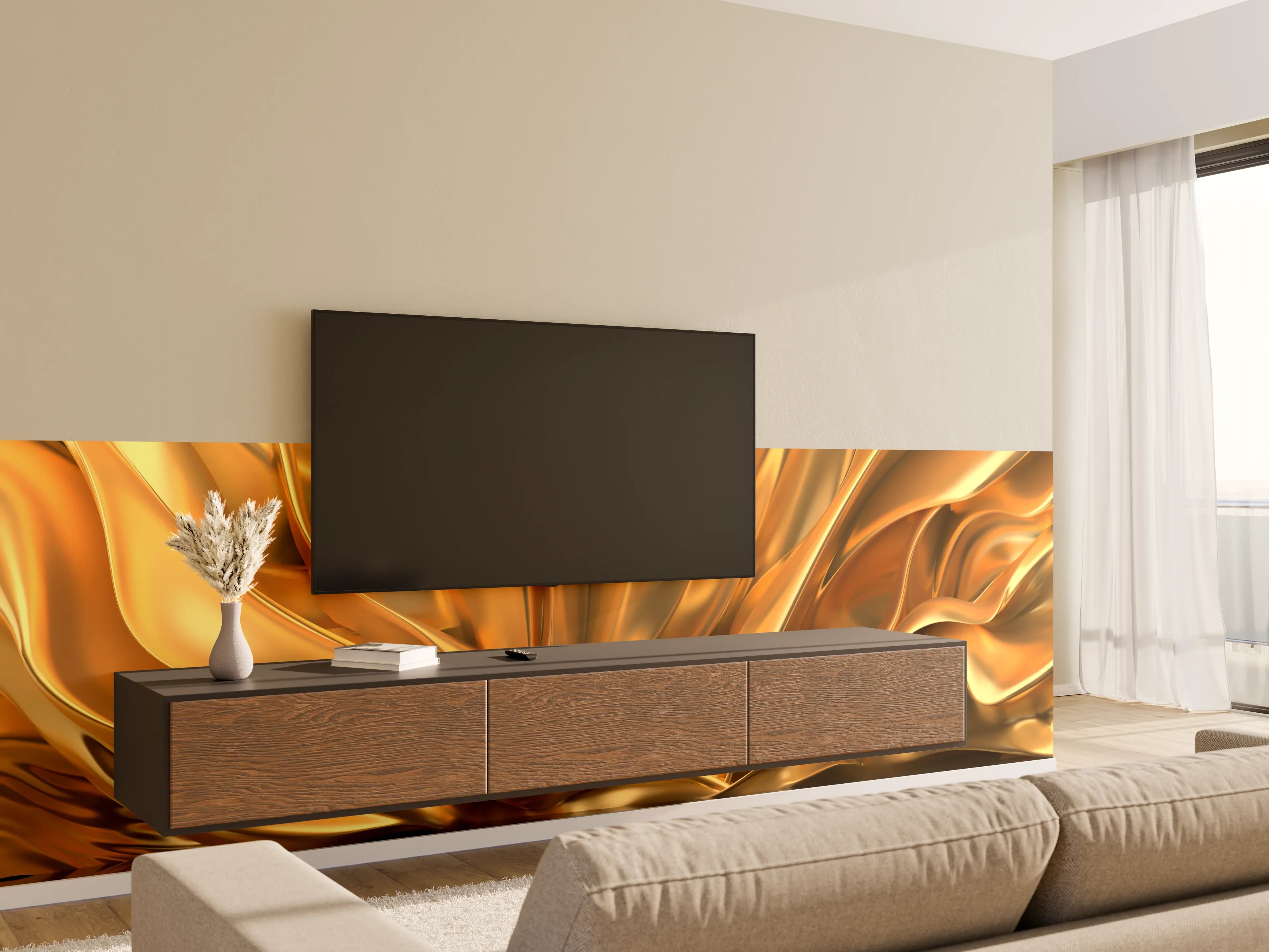 Wandverkleidung Wohnzimmer - Goldene, metallische Textur