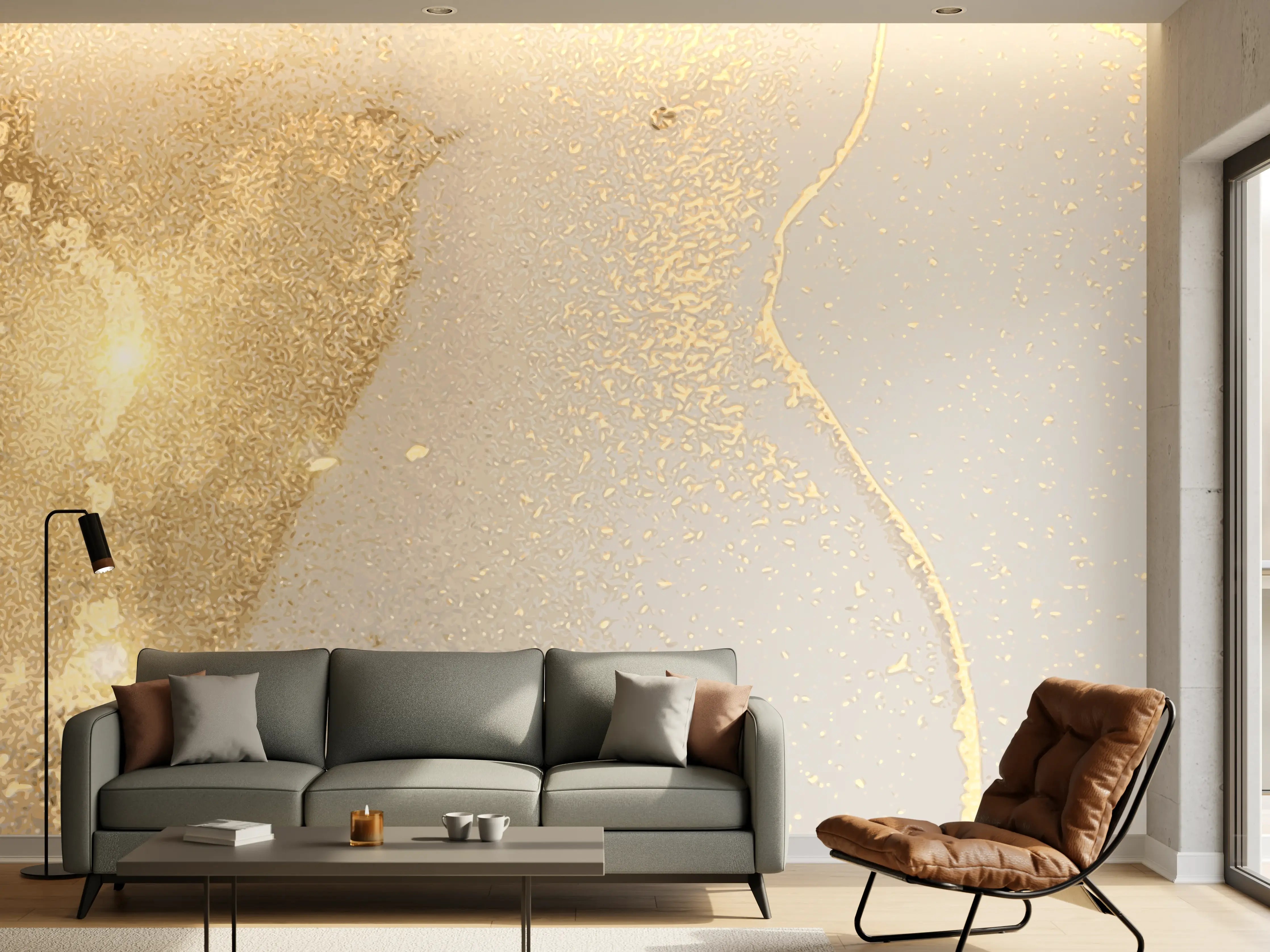 Wandverkleidung Wohnzimmer - Goldener Glanz auf Cremeweiß